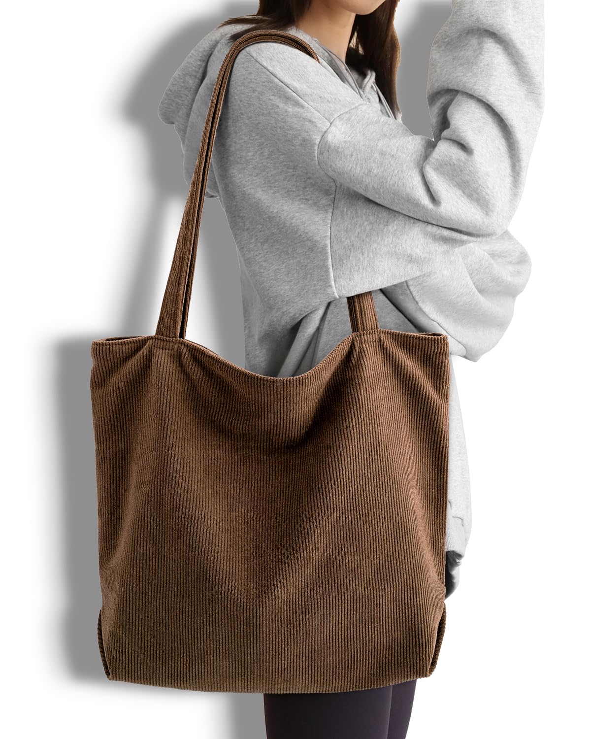 Iioscre Corduroy Tote Bag for Women,Hobo HandBags with Zipper,Large Capacity Casual Shoulder Handbags with Inner Pockets