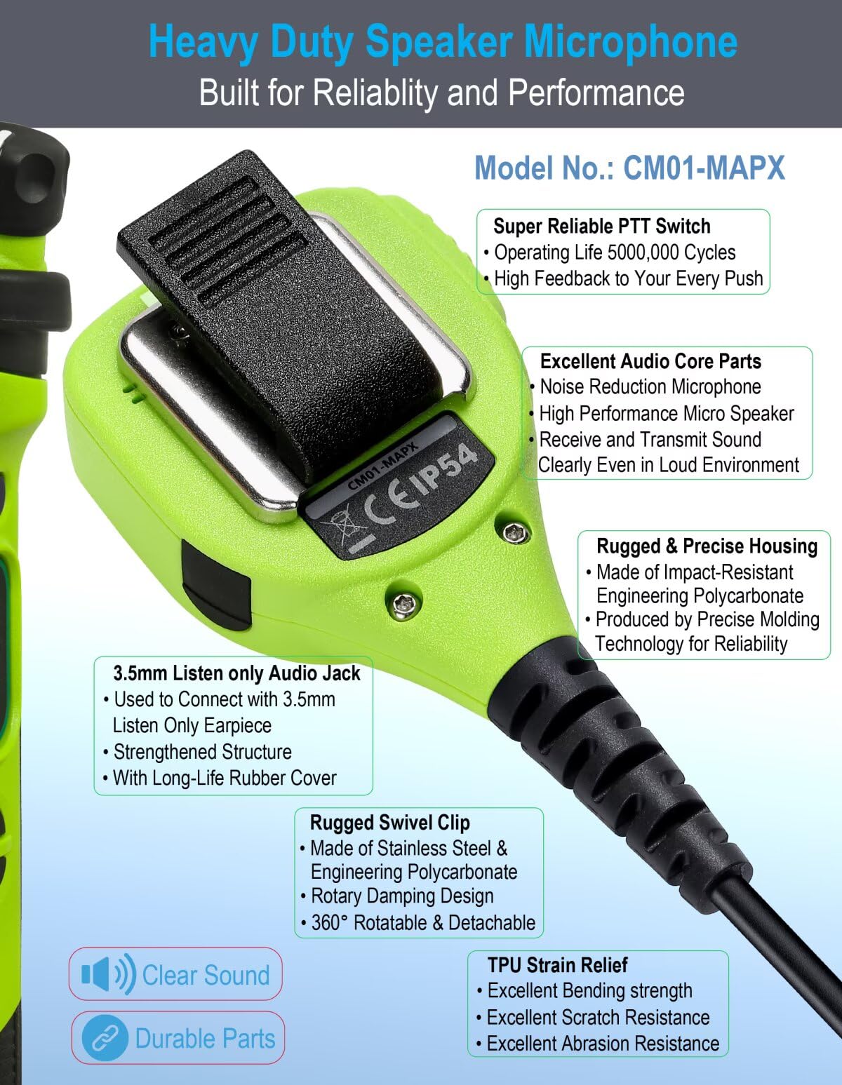 commountain Speaker Mic Compatible for Motorola Radios APX-6000 XPR-7550e APX-8000 (7000 4000) XPR-7350e (7580e 7380e 7550 7350) APX6000 APX7000 APX8000 XPR7550 XPR7550e, Shoulder Microphone