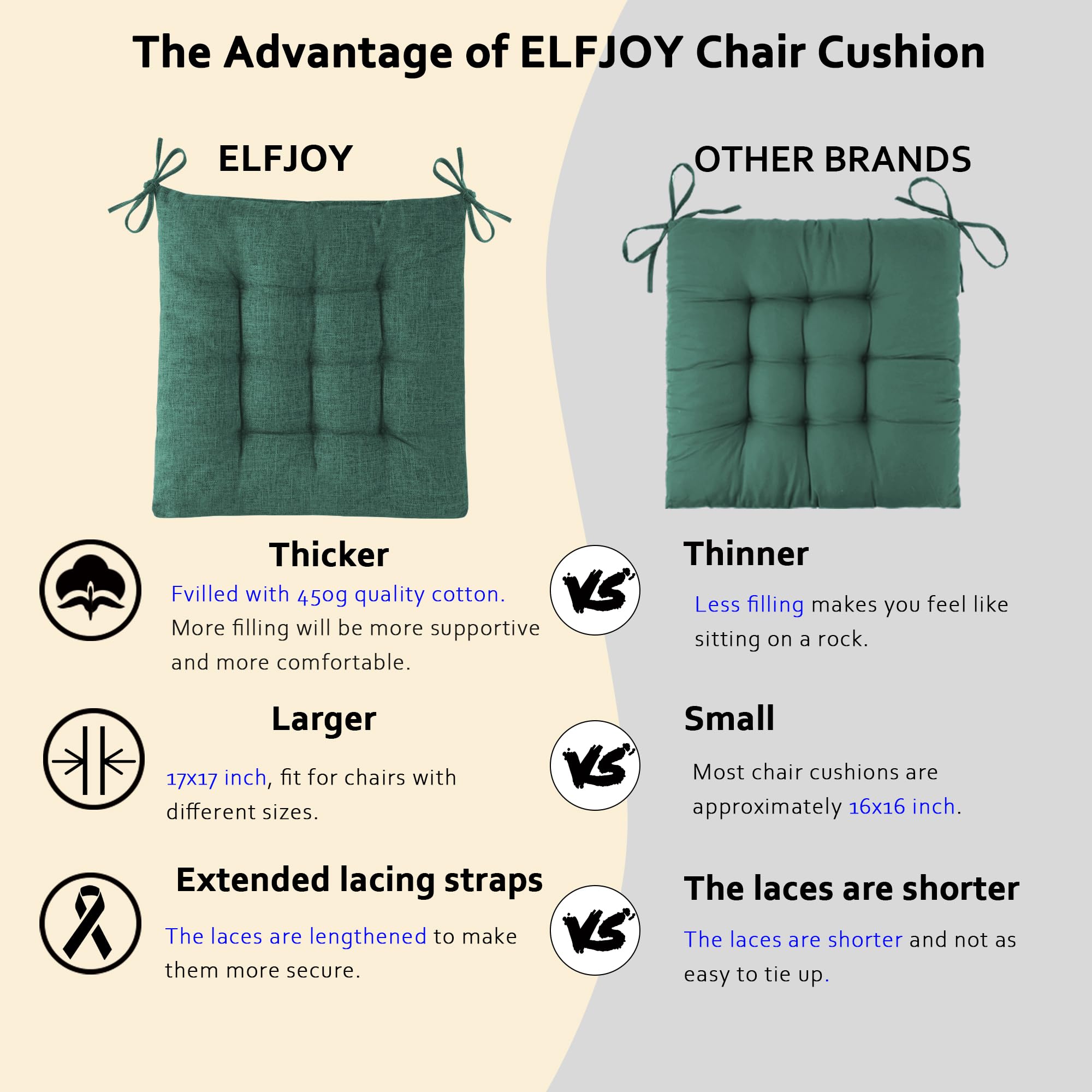 ELFJOY Rocking Chair Cushion Large Rocking Chair Pads with Ties Premium Tufted High Back and Seat Cushion 2 Piece Set Black