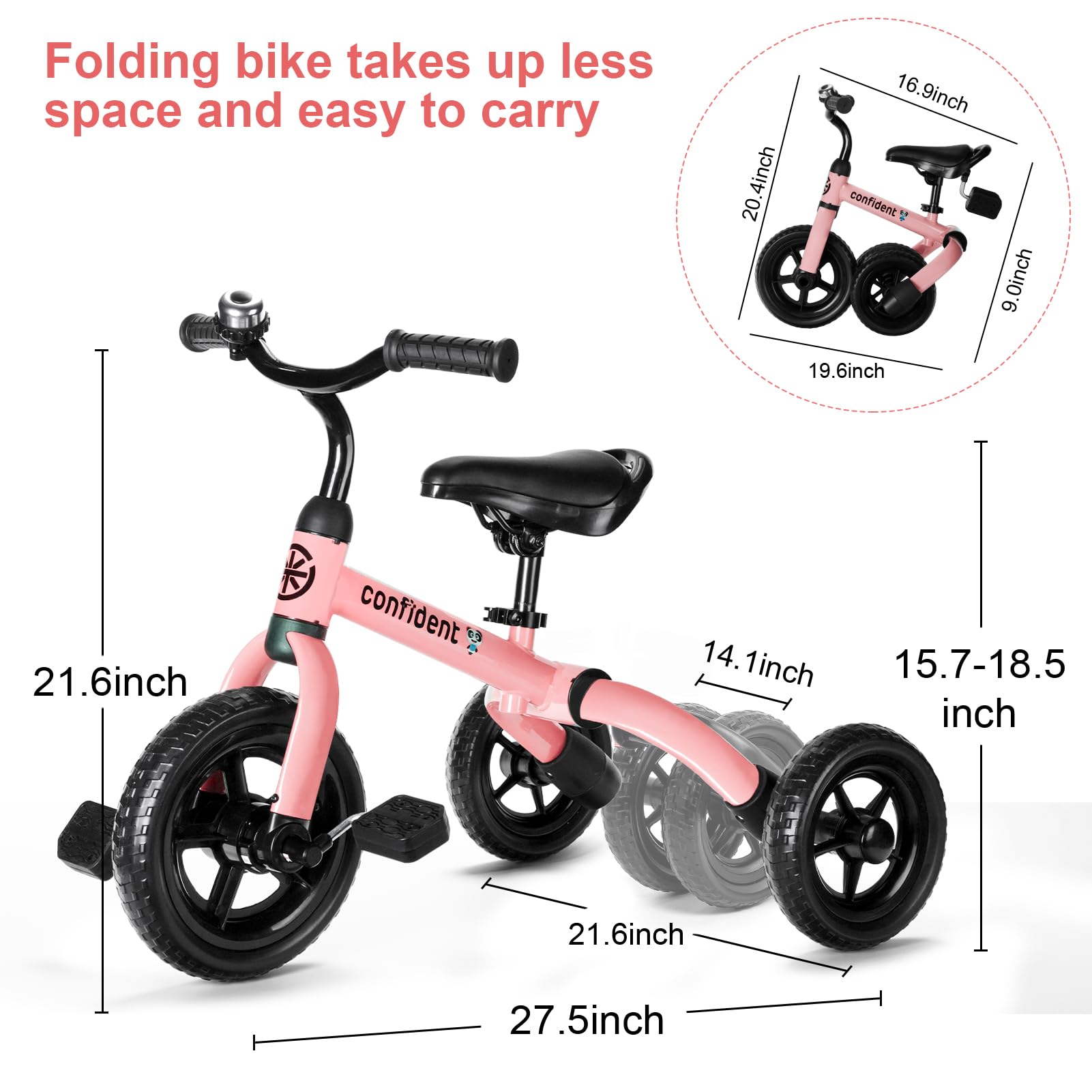 XPIY Tricycle for Toddlers Age 2-5 Years Old, 3 in 1 Folding Toddler Bike for Boys and Girls, Kids' Bike Trike with Detachable Pedal and Adjustable Seat (Blue)