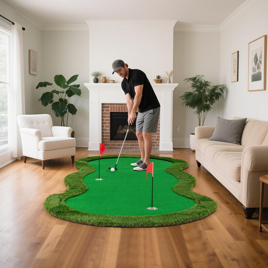 Tangkula 10 FT Golf Putting Green, Large Professional Golf Training Mat with Realistic Artificial Grass Turf, 3 Holes, 3 Flags and Cups for Indoor Outdoor Putting Practice