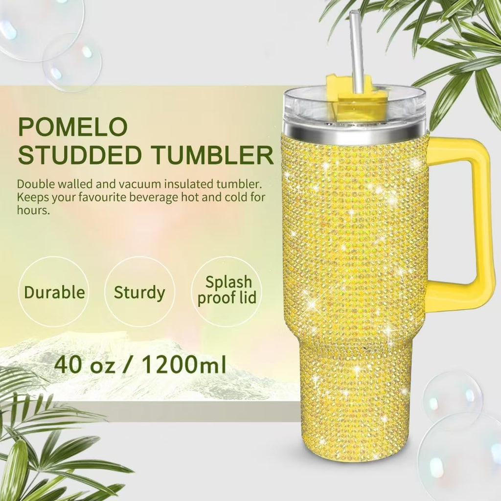 HWISDMIG 40oz Tumbler with Handle-Glitter Rhinestones Tumbler Bling Cups Stainless Steel Water Bottle Diamond Studded Tumbler for Women-Birthday Gifts for Women, Mom, Girlfriend (Amethyst)