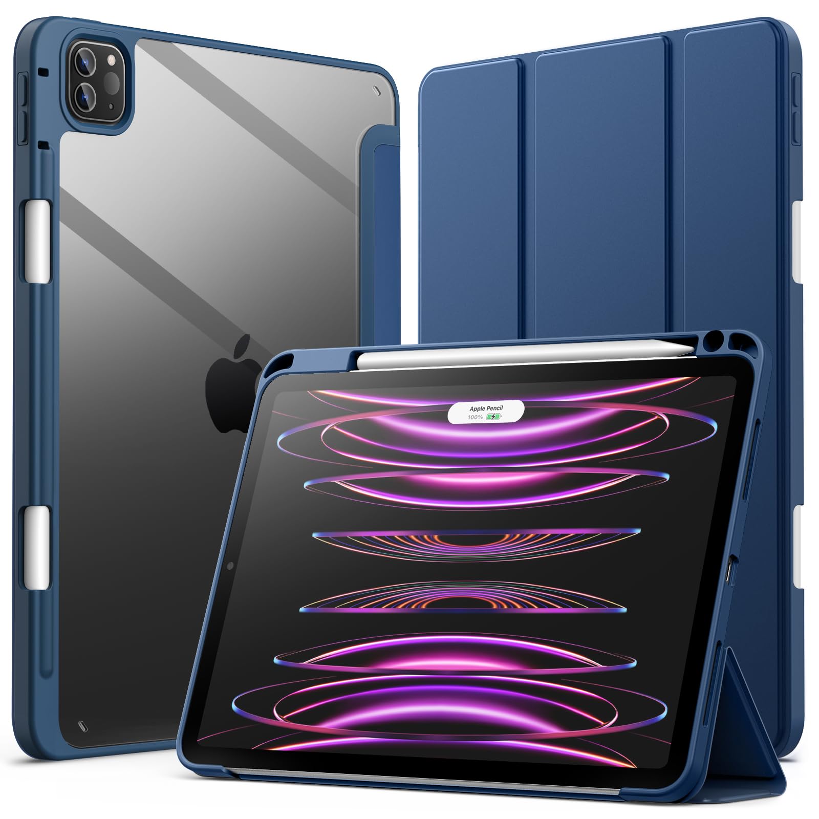 JETech Case ONLY for iPad Pro 11 Inch (2022/2021/2020/2018) with Pencil Holder, Clear Transparent Back Shell Slim Stand Shockproof Tablet Cover, Auto Wake/Sleep (Black)