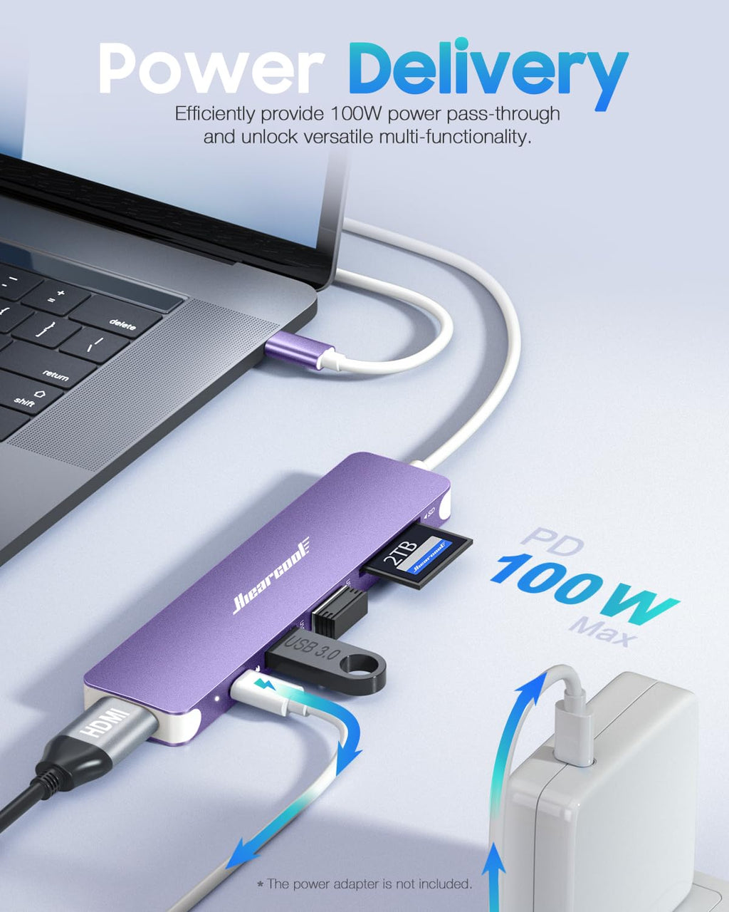 Hiearcool USB C Hub Multi-Port Adapter, 7-in-1 USB-C Dongle with 4K HDMI 100W PD SD/TF Card Reader, USBC Dock Compatible for MacBook Pro/Air Dell XPS Lenovo HP and Other Windows Laptops-Sliver White