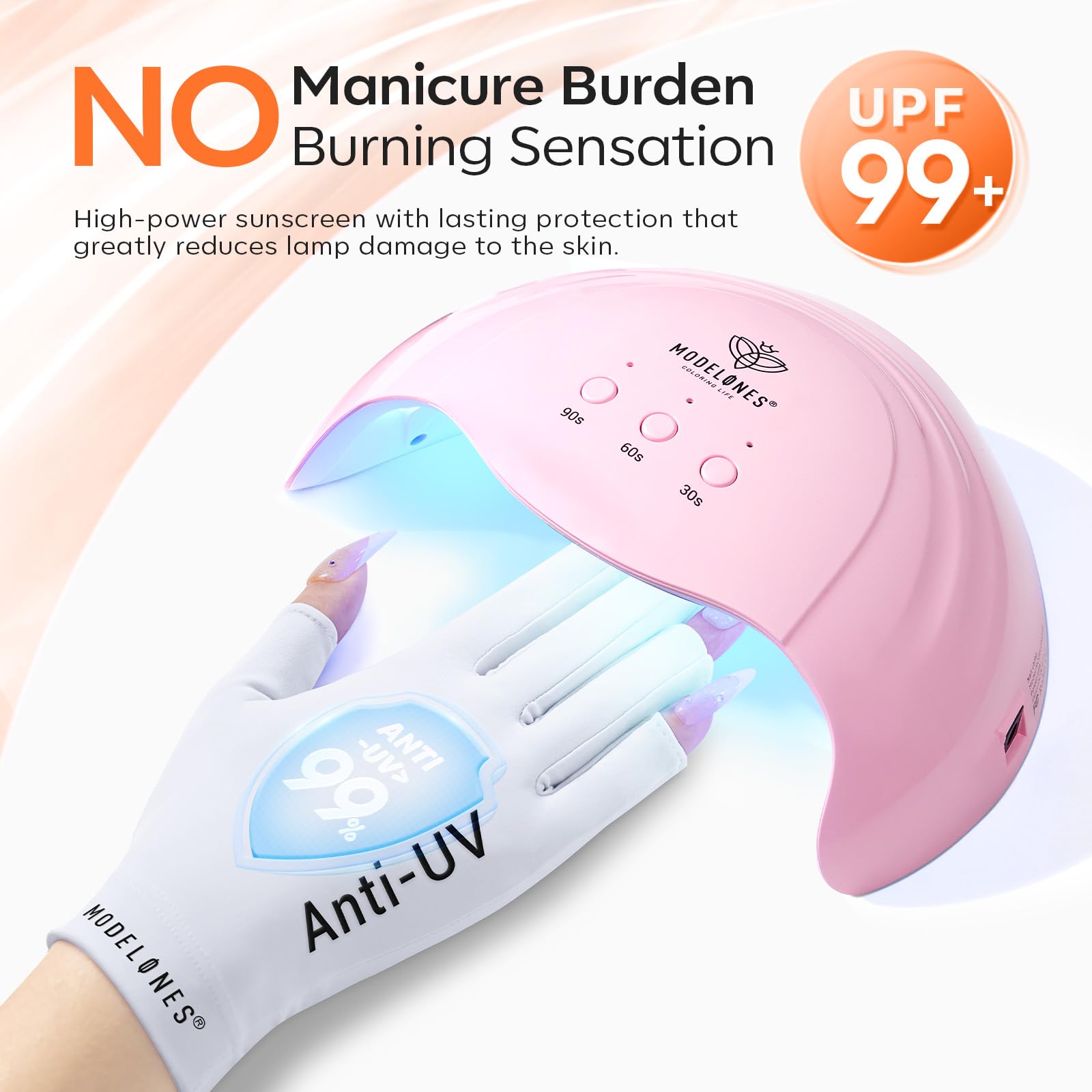 modelones UV Gloves for Gel Manicures, Professional UPF99+ Anti UV Protection Gloves for Gel Nail Lamp (Black)