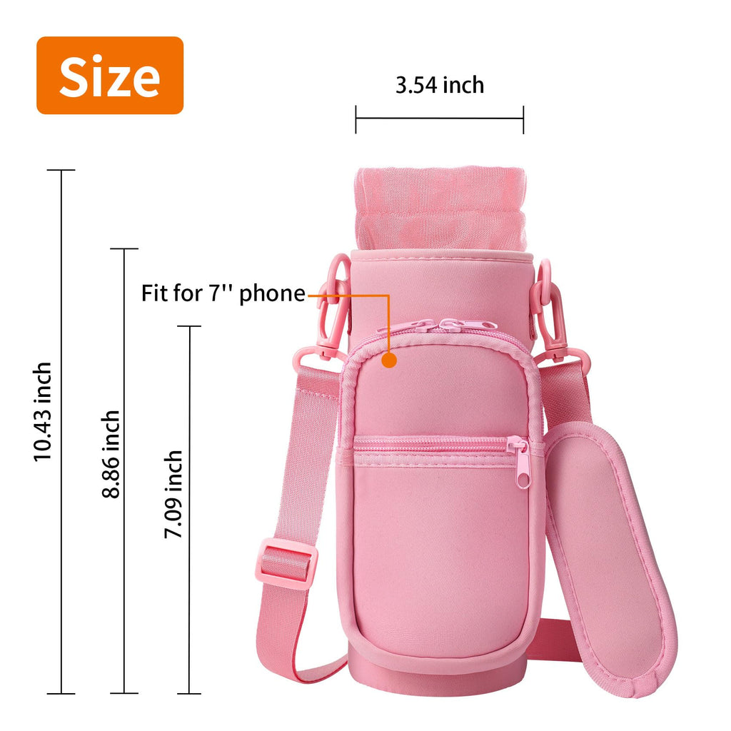 AceTreker 32/40/64/128 oz Neoprene Insulated Water Bottle Carrier Bag, Sling Bag Sleeve Pouch Holder with Strap & Paracord Handle and 2 Pocket for Travelling, Hiking, Camping