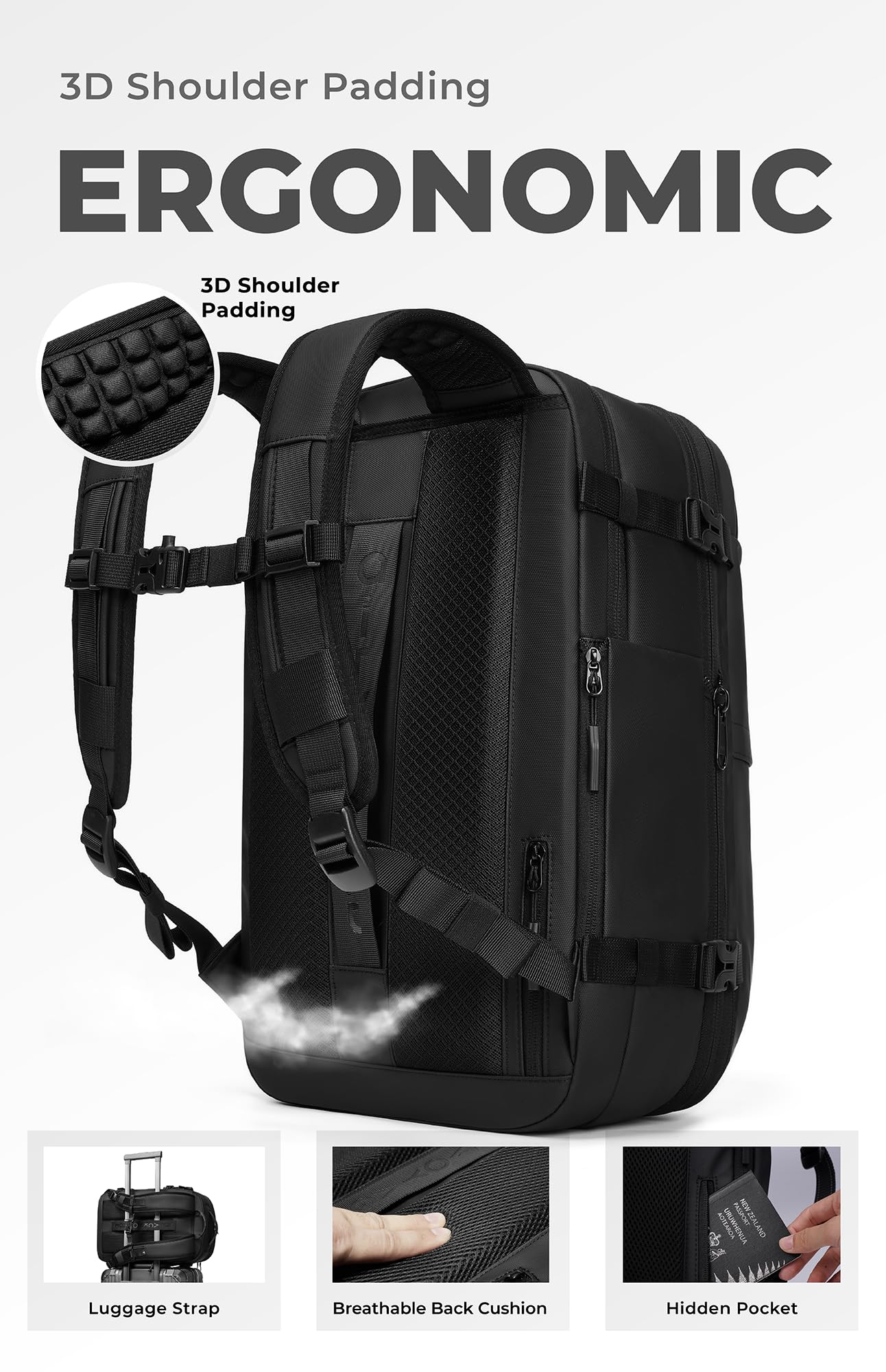 AirVault Vacuum Seal Travel Backpack 60L with Expandable HyperSeal Air Compression Vacuum System Water Resistant TSA Lock (Vacuum Pump Included, Black, 60L)