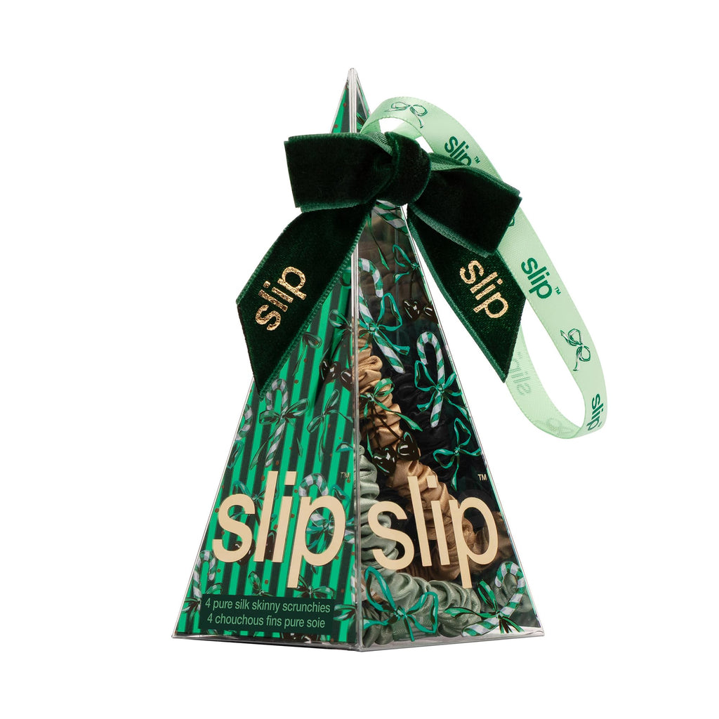Slip Silk Hair Ties — Skinny Silk Auburn Scrunchies, No Damage, No Crease, Anti-Breakage |100% Mulberry Silk | All Hair Types | Made with Proprietary Slipsilk™ | Set of 4