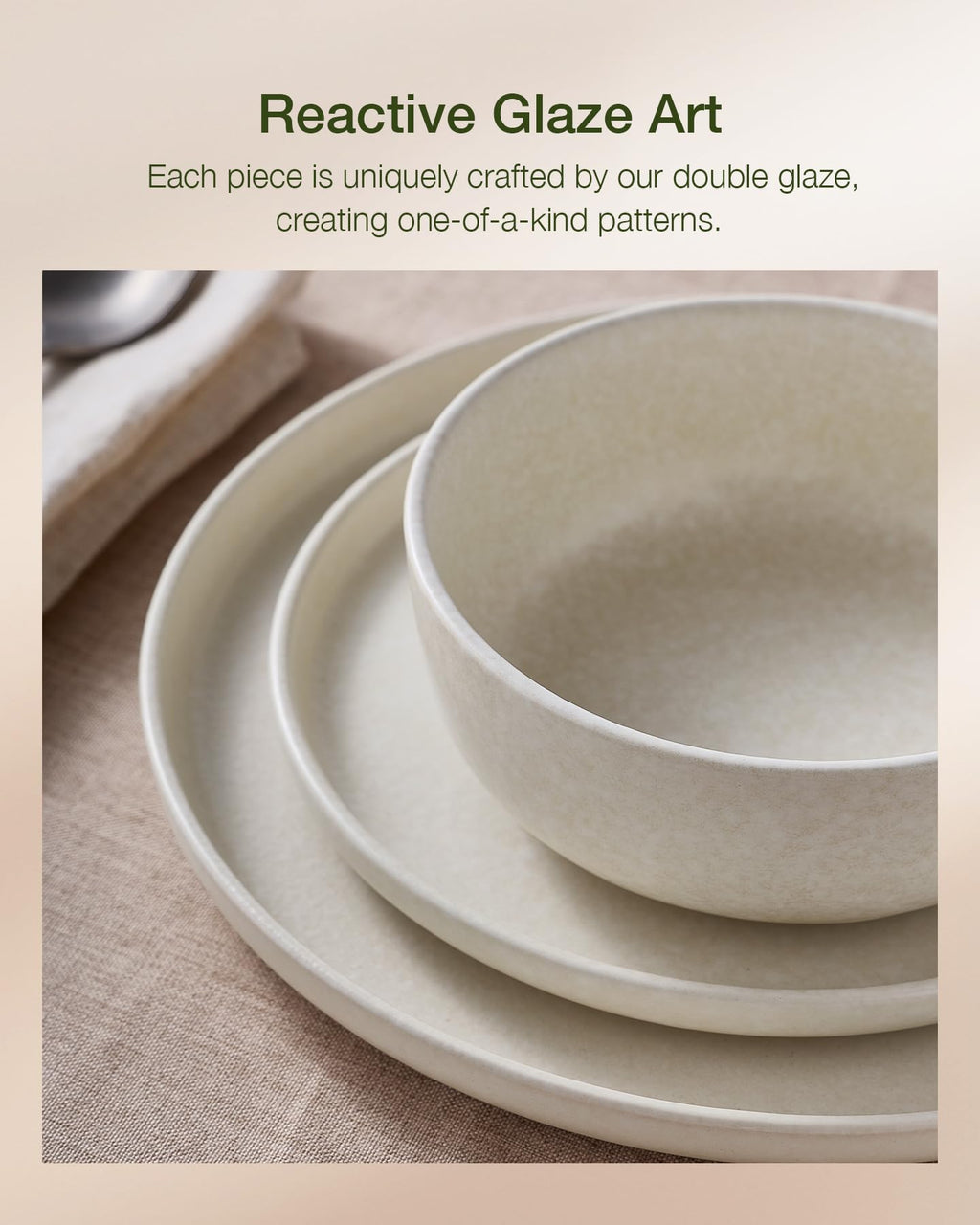 Famiware Pluto Stoneware Dinnerware Sets, 12-Piece Double Reactive Glaze Plates and Bowls Sets, Dishware Sets for Everyday & Formal Dining, Irregular Edge Dishes, Service for 4, Matte Beige White