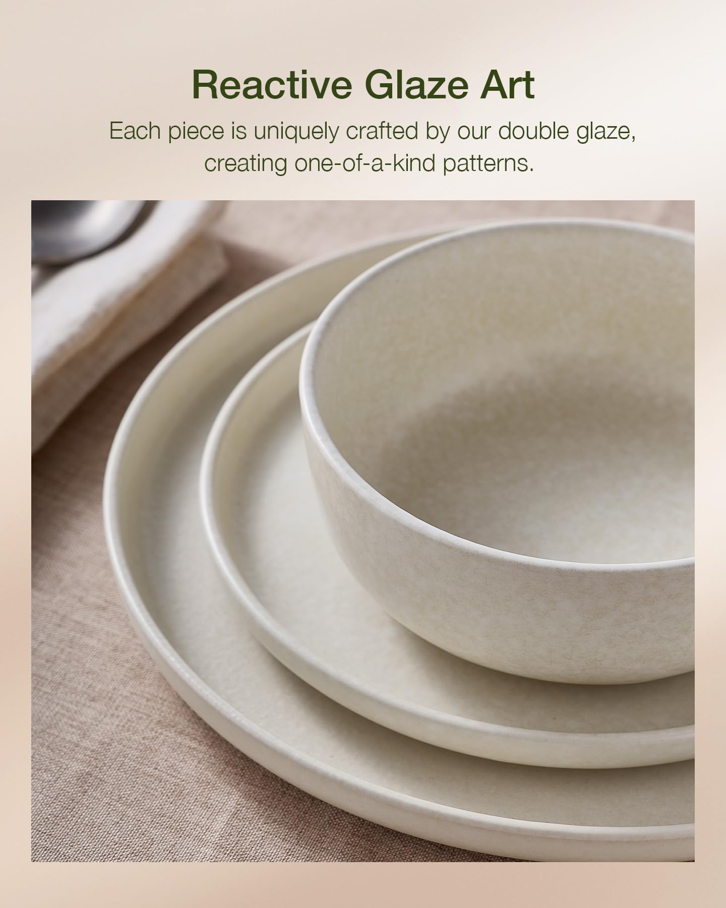 Famiware Pluto Stoneware Dinnerware Sets, 12-Piece Double Reactive Glaze Plates and Bowls Sets, Dishware Sets for Everyday & Formal Dining, Irregular Edge Dishes, Service for 4, Matte Beige White