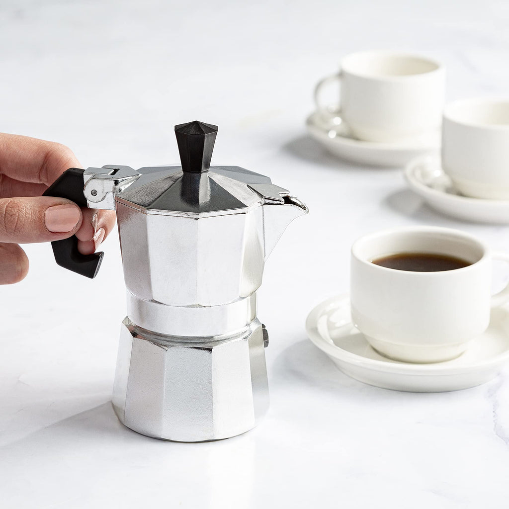 Primula Classic Moka Pot Stovetop Espresso and Coffee Maker, Italian and Cuban Cafetera for Rich Espresso Brewing, Durable Aluminum Greca Coffee Maker with Easy Grip Handle, 6-Cup, Black