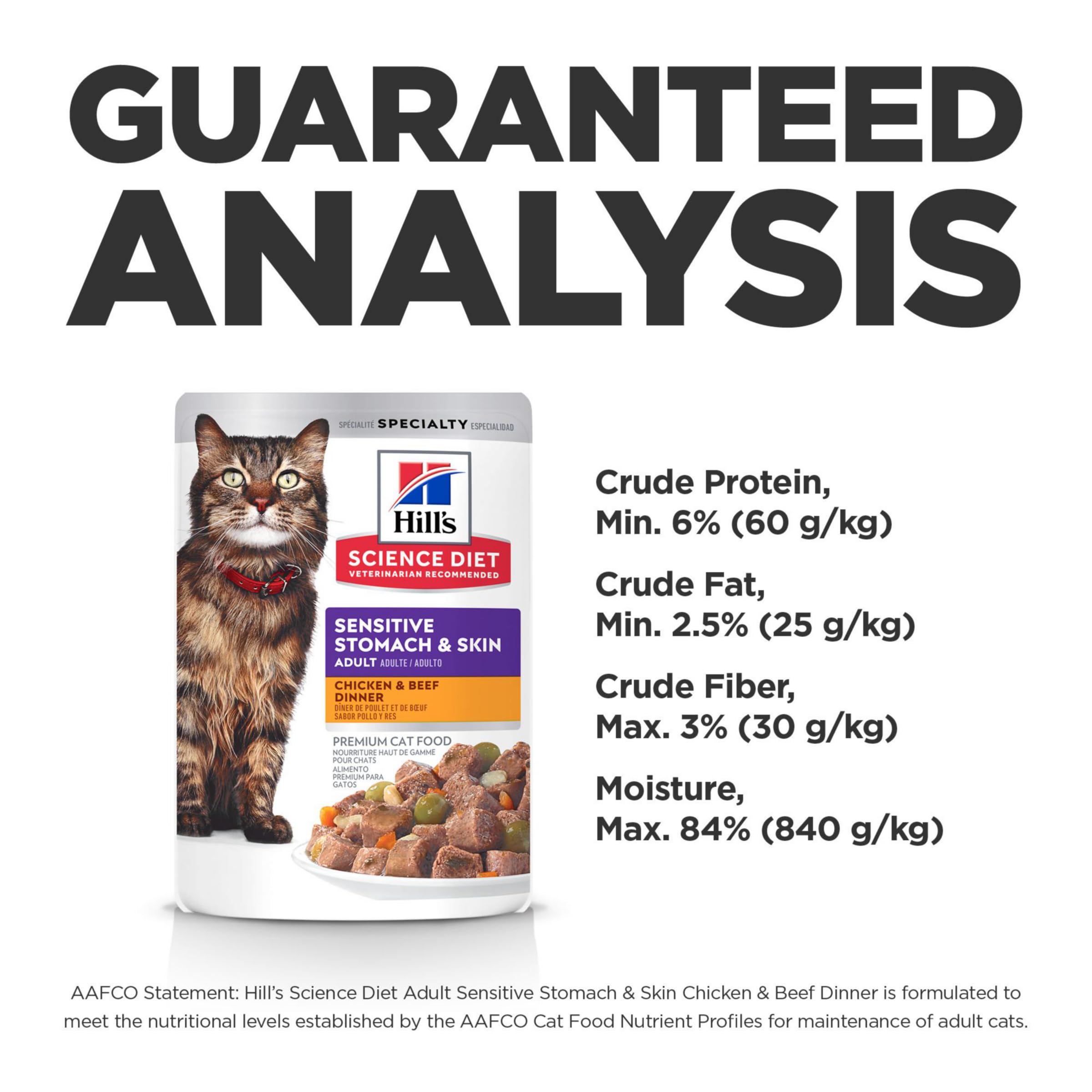 Hill's Science Diet Adult Sensitive Stomach & Skin Wet Cat Food, Chicken & Beef, 2.8 oz. Pouches, 24-Pack