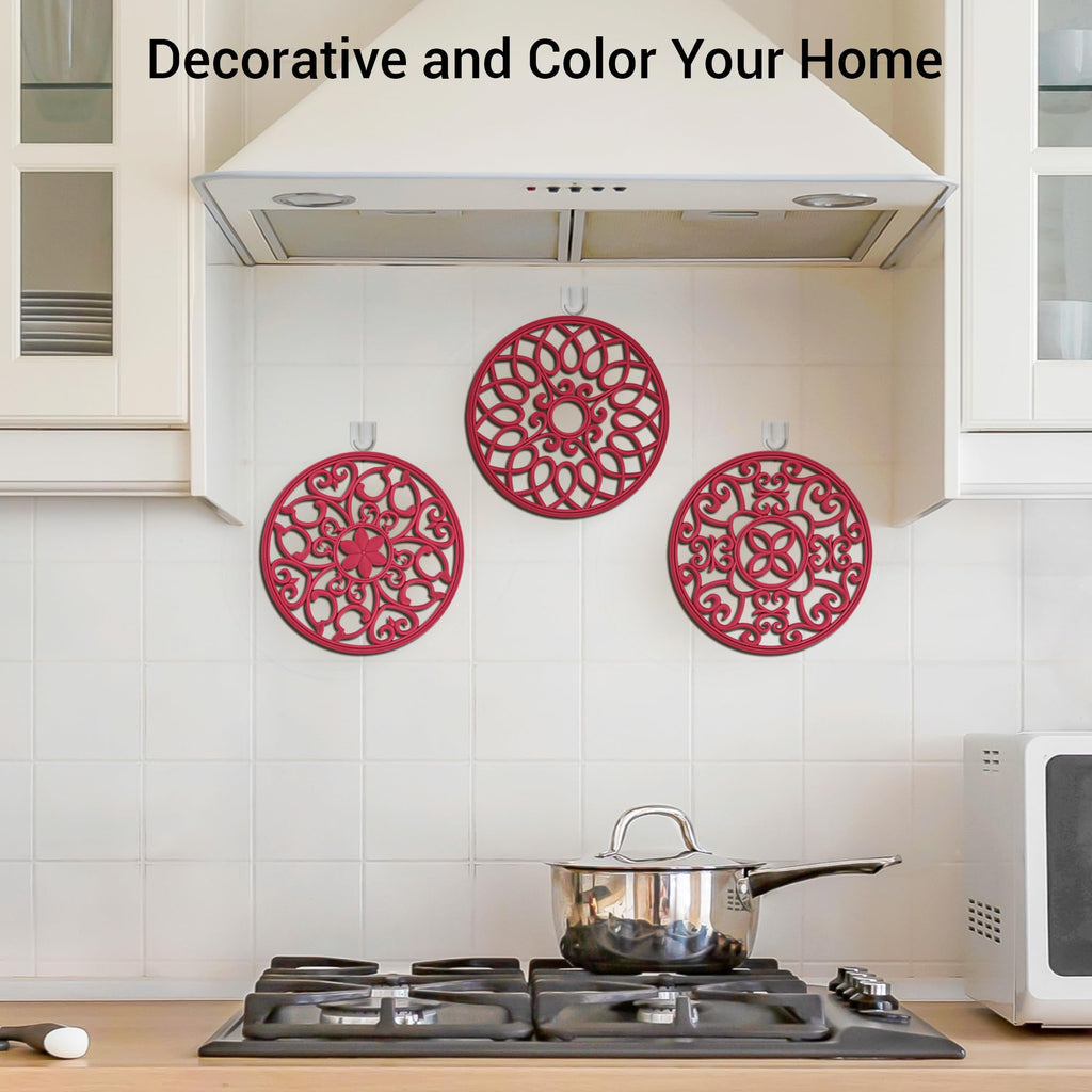 SMARTAKE 6 Set Silicone Trivet Mats for Hot Dishes, Heat Resistant Pots and Pans Holders, Non-Slip Flexible Hot Pads Coasters for Countertops Table, Modern Kitchen Decor Accessories (Black)