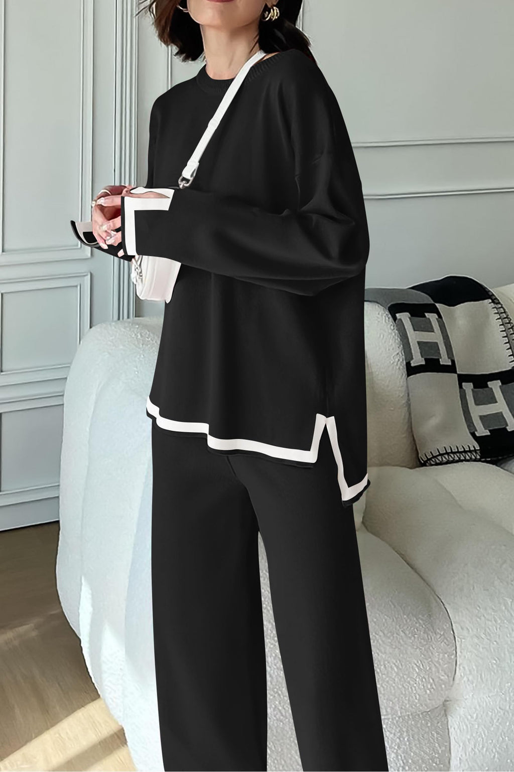 PRETTYGARDEN Women's 2 Piece Knit Sweater Set Travel Outfits | Long Sleeve Tops, Wide Leg Pants, Soft Matching Sweat Track Suits, Casual Fall Winter Clothes for Brunch, Going Out & Cruise