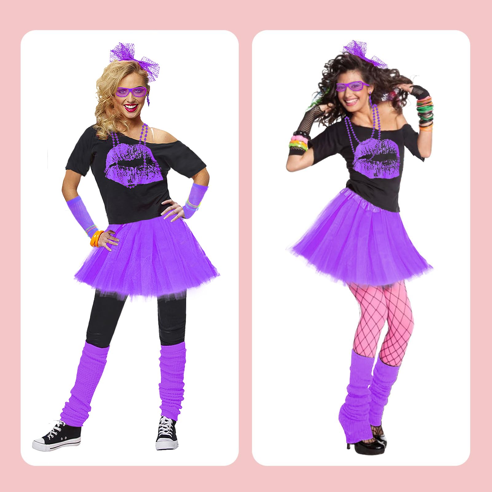 Upgraded 80s Outfit Costume for Women,80s Party Costume Accessory Sets with T-Shirt Tutu Skirt Waist Pack etc