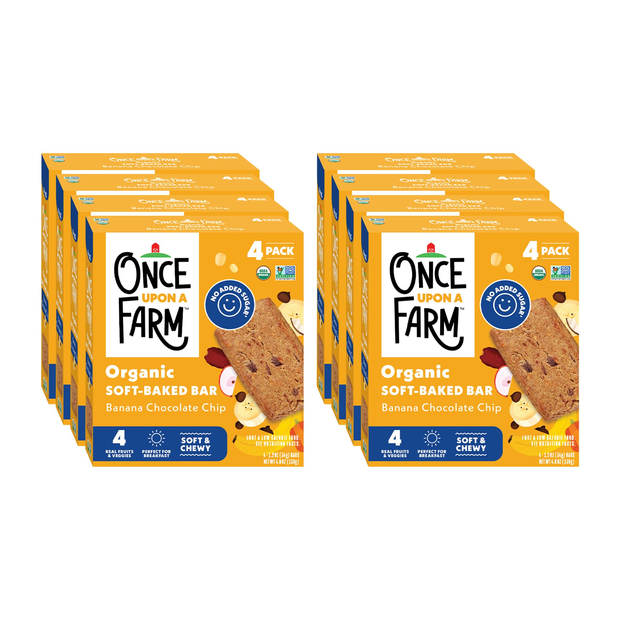 Once Upon A Farm Soft-Baked Bars, Apple & Oat, Kosher, USDA Certified Organic, Non-GMO, 4 Count, 4.8 Ounce (Pack of 8)