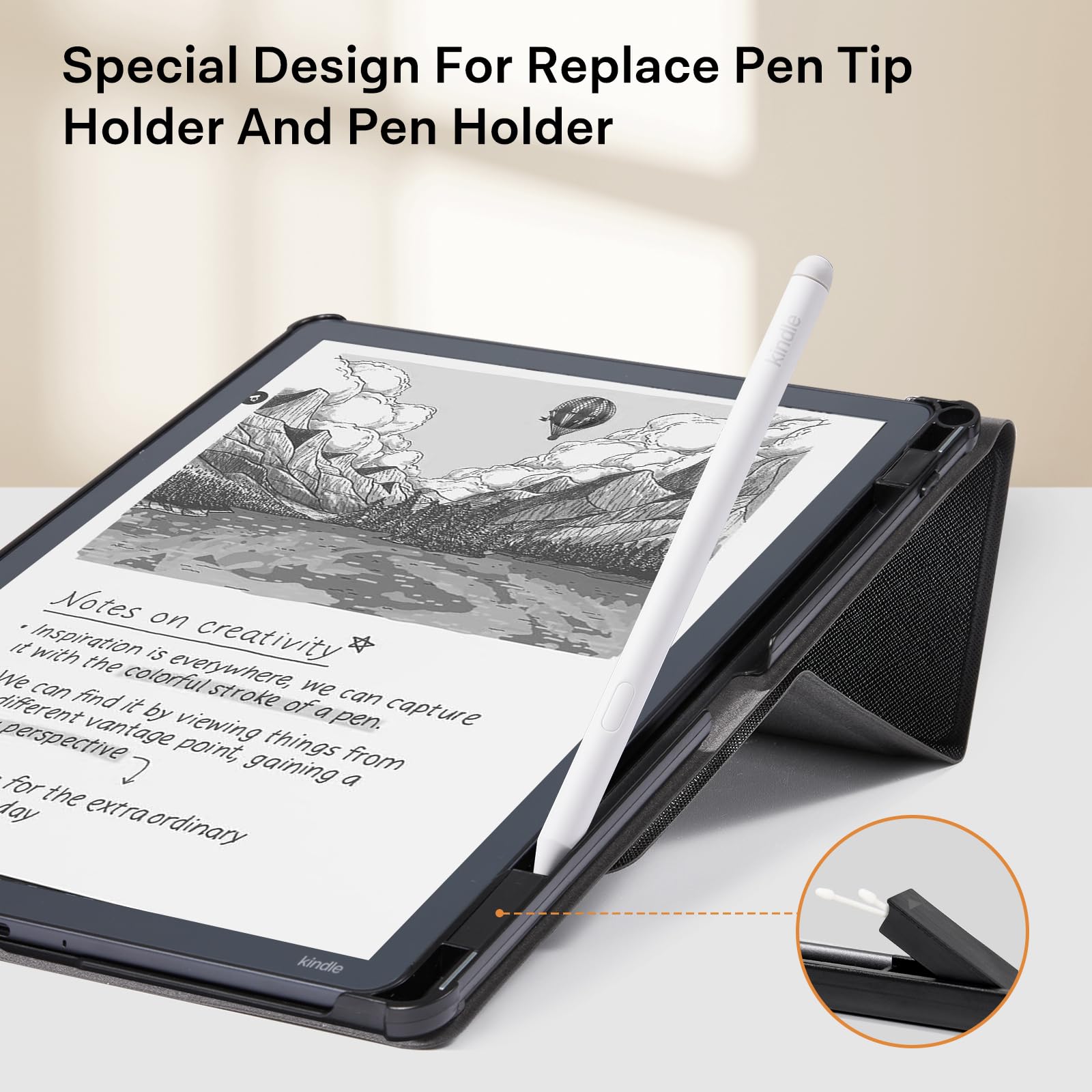 CoBak Stand Case for Kindle Scribe - Premium Folio Leather Cover with Pen Holder, Auto Sleep/Wake - Compatible with 10.2 Inch Kindle Scribe (2022/2024 Release)