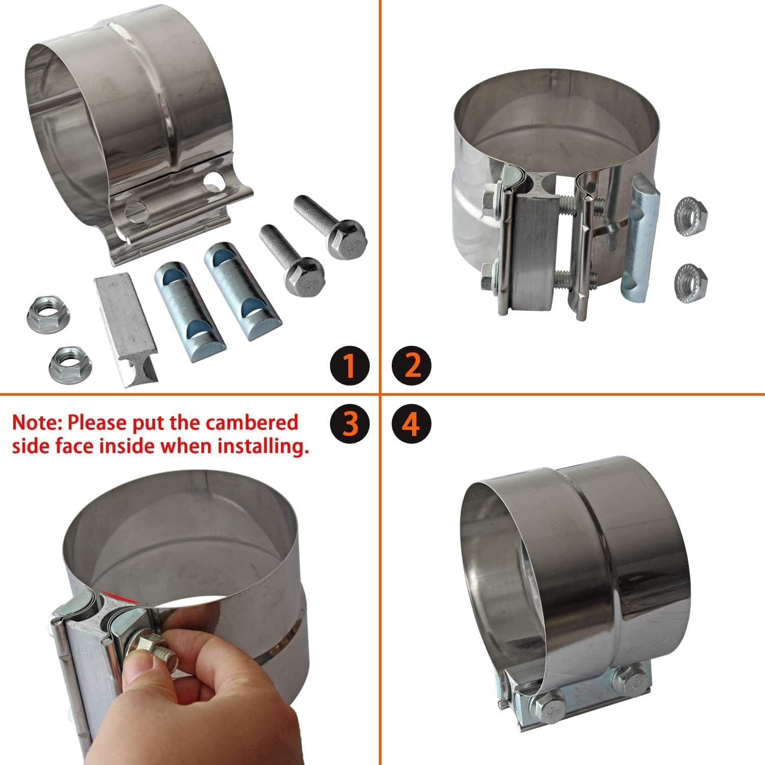 Exhaust Clamps Band Clamp 2.5" Lap Joint - Stainless Steel Lap Joint Exhaust Band Clamp with 1 Block 2Pcs for 2.5" Od to 2.5" Id Exhaust Pipe, Muffler, Elbow and Exhaust Tubing Connection(2 Pack)