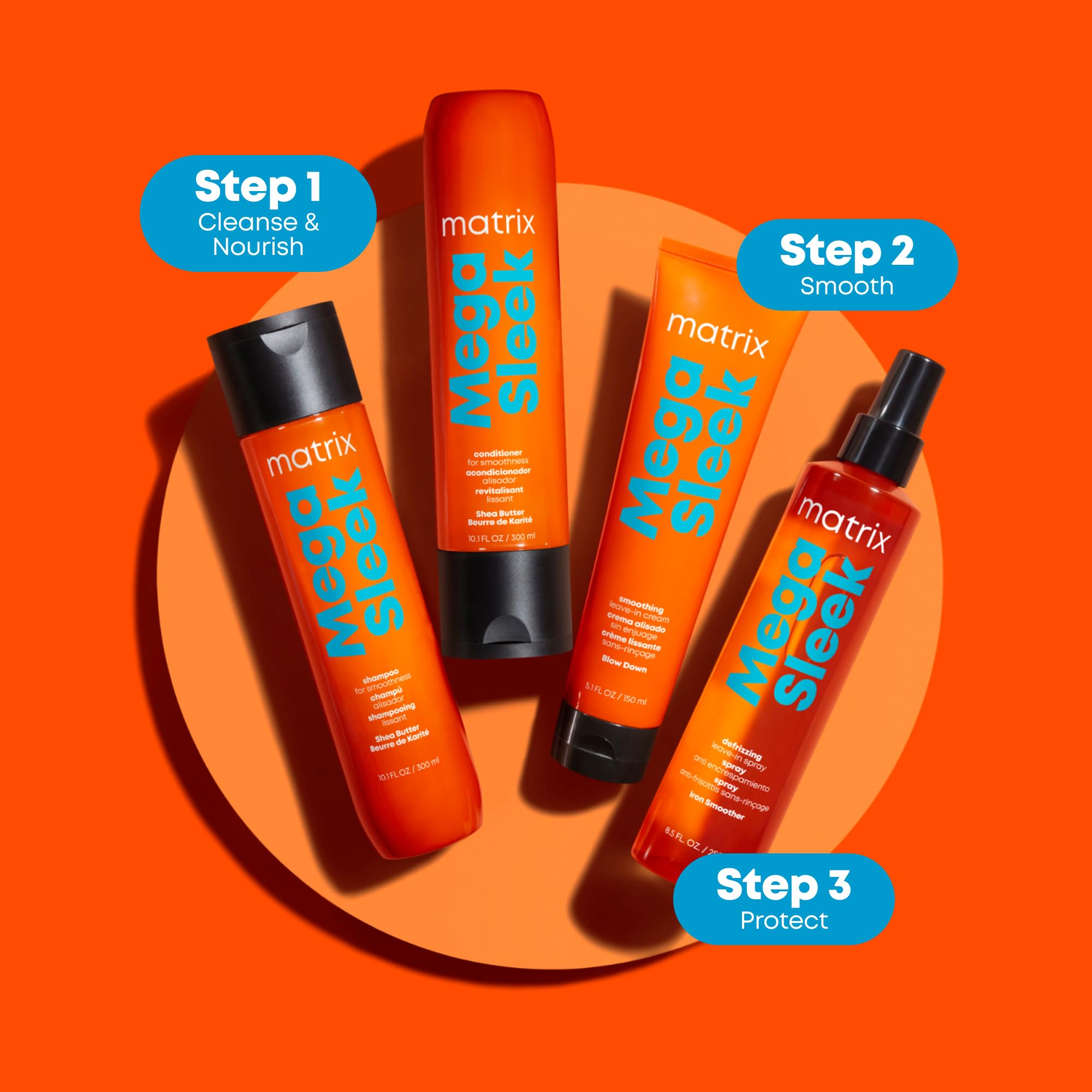 Matrix Mega Sleek Shampoo - Smoothing and Detangling, For Dry, Damaged & Frizzy Hair