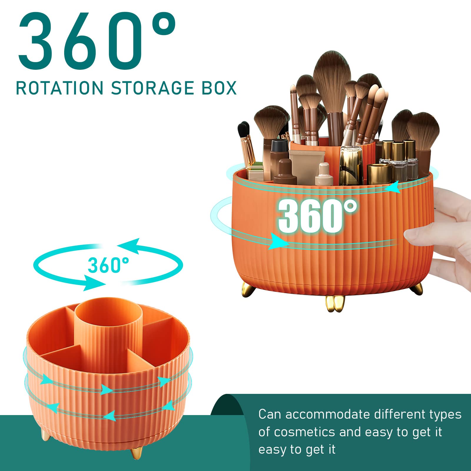Makeup Brush Holder Organizer,360° Rotating Makeup Brush Organizer,5 Slot Make up Brushes Cup for Cosmetics, Nail Polish, Art Supply, Bathroom Vanity Desktop Organizer - Black