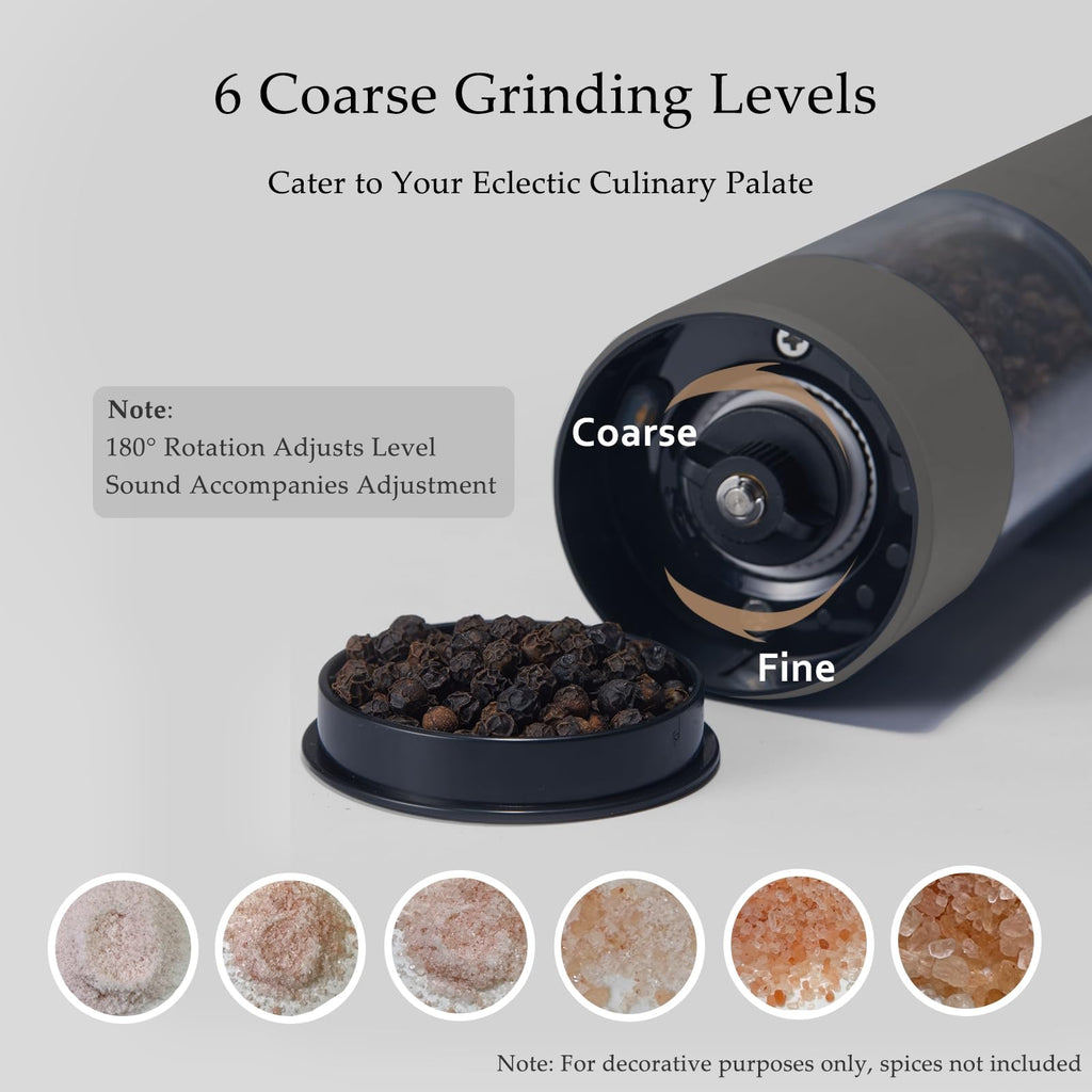Electric Salt and Pepper Grinder Set, USB Rechargeable, Automatic Salt and Pepper Mill Grinder with Adjustable Coarseness, Electric Salt Shakers, LED Light, Refillable (2 Packs, Black)