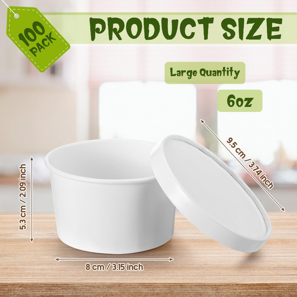 Fulmoon 100 Pack Paper Soup Containers with Lids Disposable Paper Food Containers with Vented Lid Kraft Ice Cream Cake Dessert Cups Soup Bowl for Party Hot Food Fruit Microwave(4 oz,Brown)