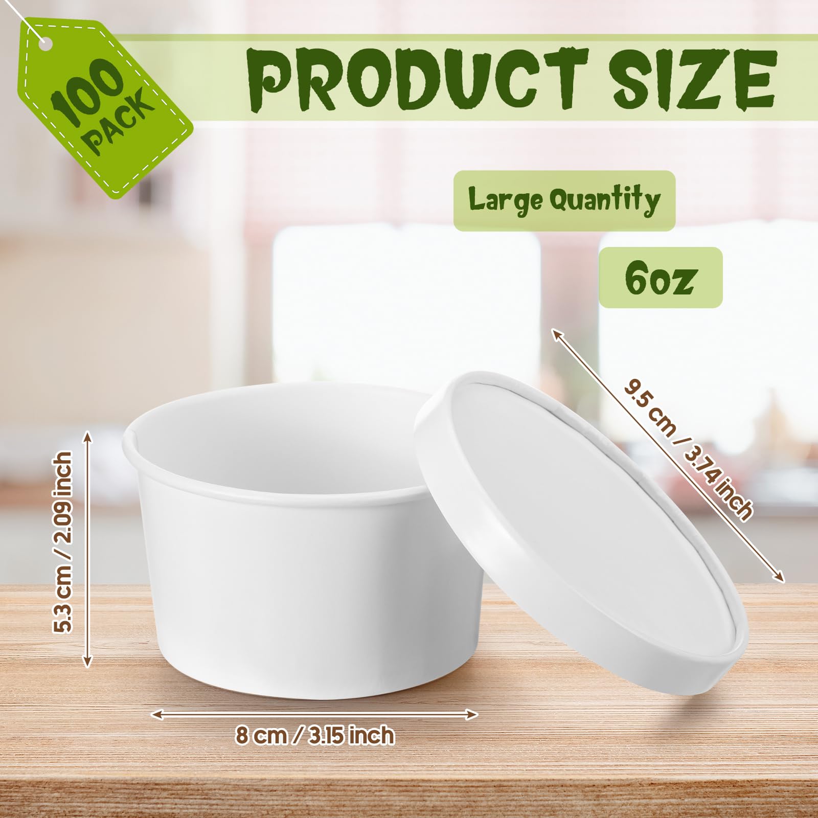 Fulmoon 100 Pack Paper Soup Containers with Lids Disposable Paper Food Containers with Vented Lid Kraft Ice Cream Cake Dessert Cups Soup Bowl for Party Hot Food Fruit Microwave(4 oz,Brown)