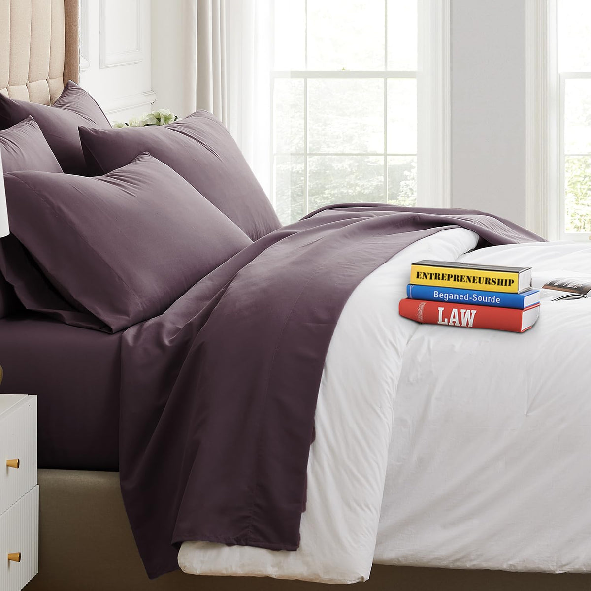 Southshore Fine Living, Inc. 4-Piece, 21-Inch Deep Pocket Twin Sheets Set with Fitted Sheet, Soft Microfiber, Oversized Flat Sheet, 2 Pillow Cases Standard Size, Hotel Collection Twin Bed White Sheets