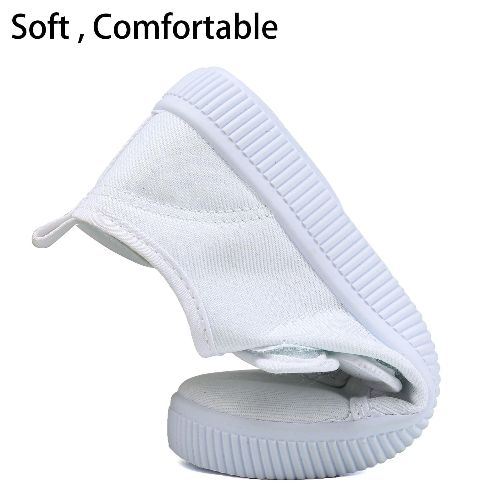 Boy's Girl's Kids White Canvas Shoes for Kids Slip-On Lightweight Sneakers Casual Skin-Friendly Walking Running Shoes(Toddler/Little Kids/Big Kids)