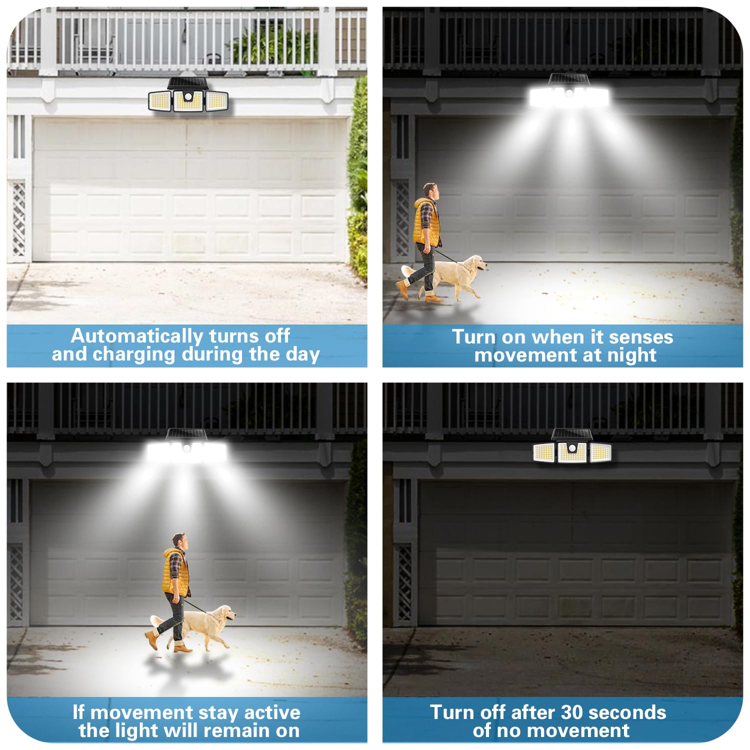 AmeriTop Solar Lights Outdoor, 2 Pack LED High Brightness Cordless Solar Motion Sensor Lights; 4 Adjustable Heads, 320° Wide Angle Illumination, IP65 Waterproof, Security LED Wall Light(Daylight)