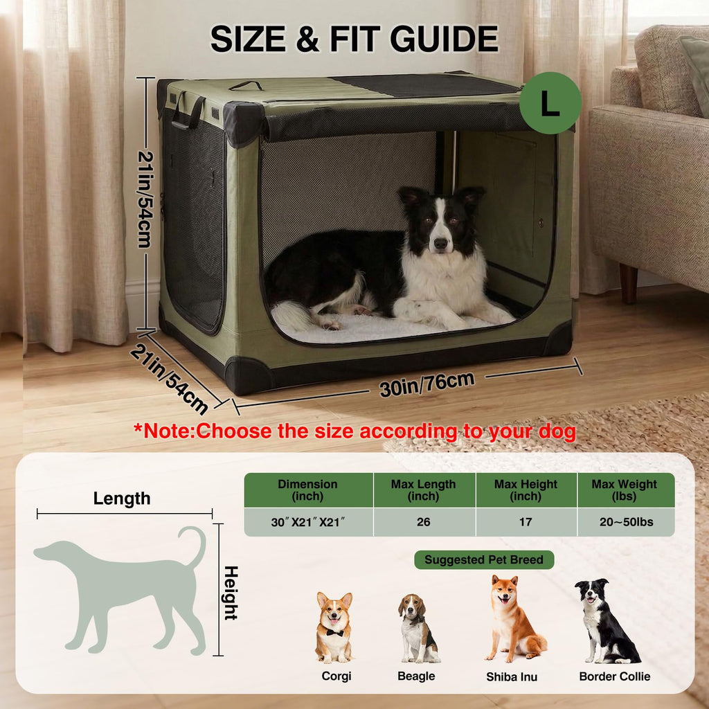 Veraste 24" L x 17" W x 17" H Collapsible Travel Dog Crate, Portable Soft Dog Kennel for Small Medium Pets up to 30 lbs, 4-Door Foldable Travel Crate with Durable Mesh & Storage Bag, Black