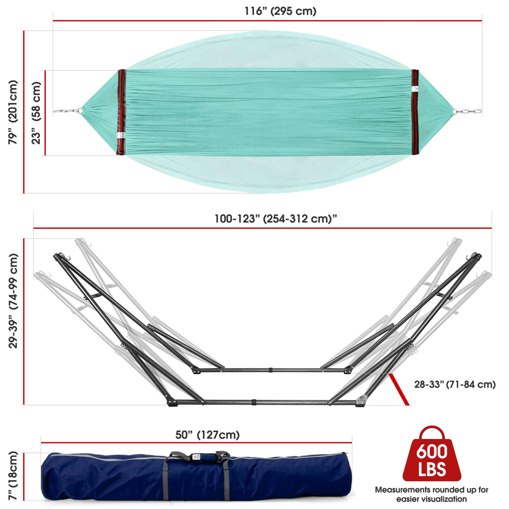 Tranquillo Unity Adjustable Hammock Stand, Hammocks Stands for The Garden, 800 lbs Capacity Steel Double Hammock Stand for 2 Persons, Premium Pre-Assembled Stand (Steel, Aegean)