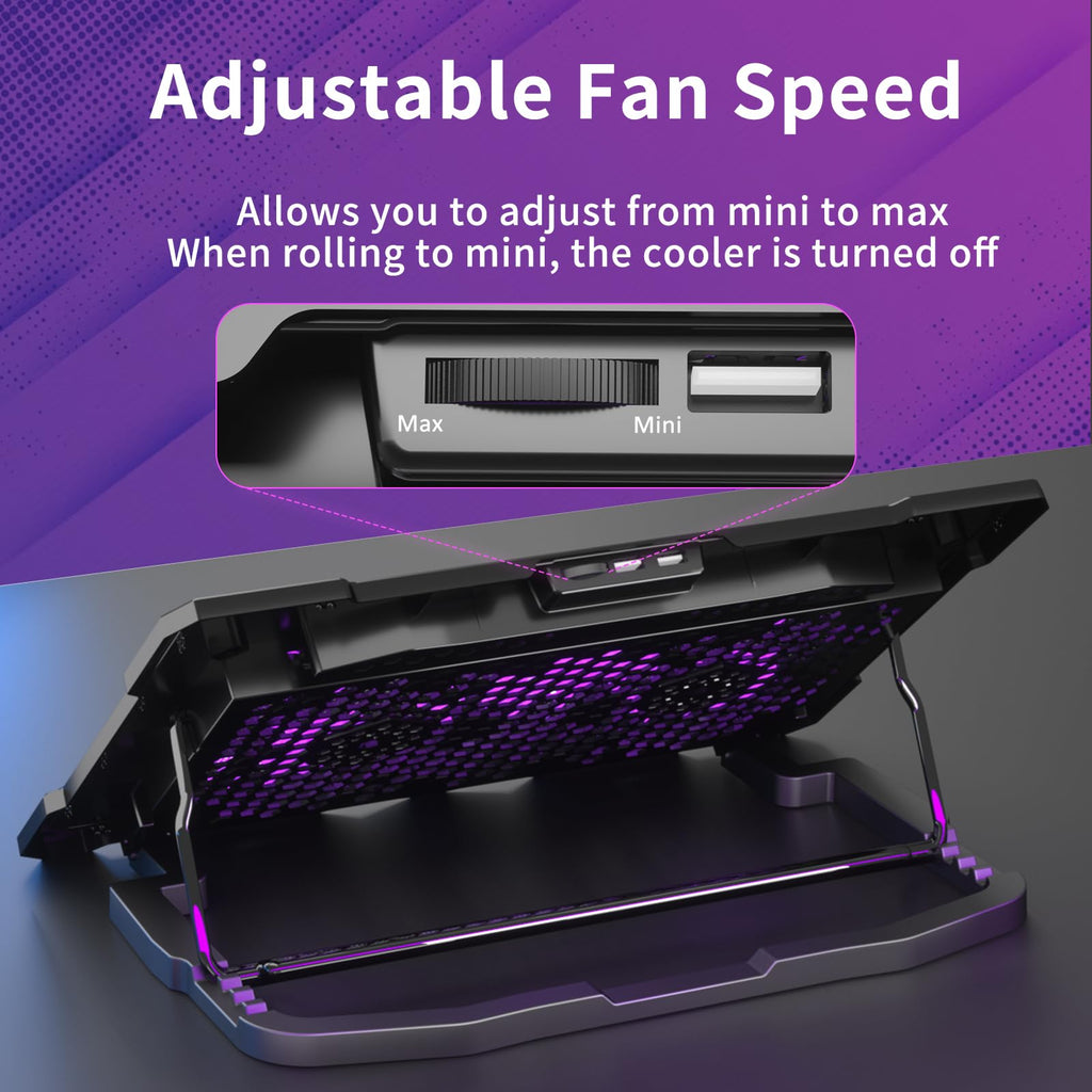 AICHESON Laptop Cooling Pad 5 Fans Up to 17.3 Inch Heavy Notebook Cooler, Blue LED Lights, 2 USB Ports, S035, Blue-5fans