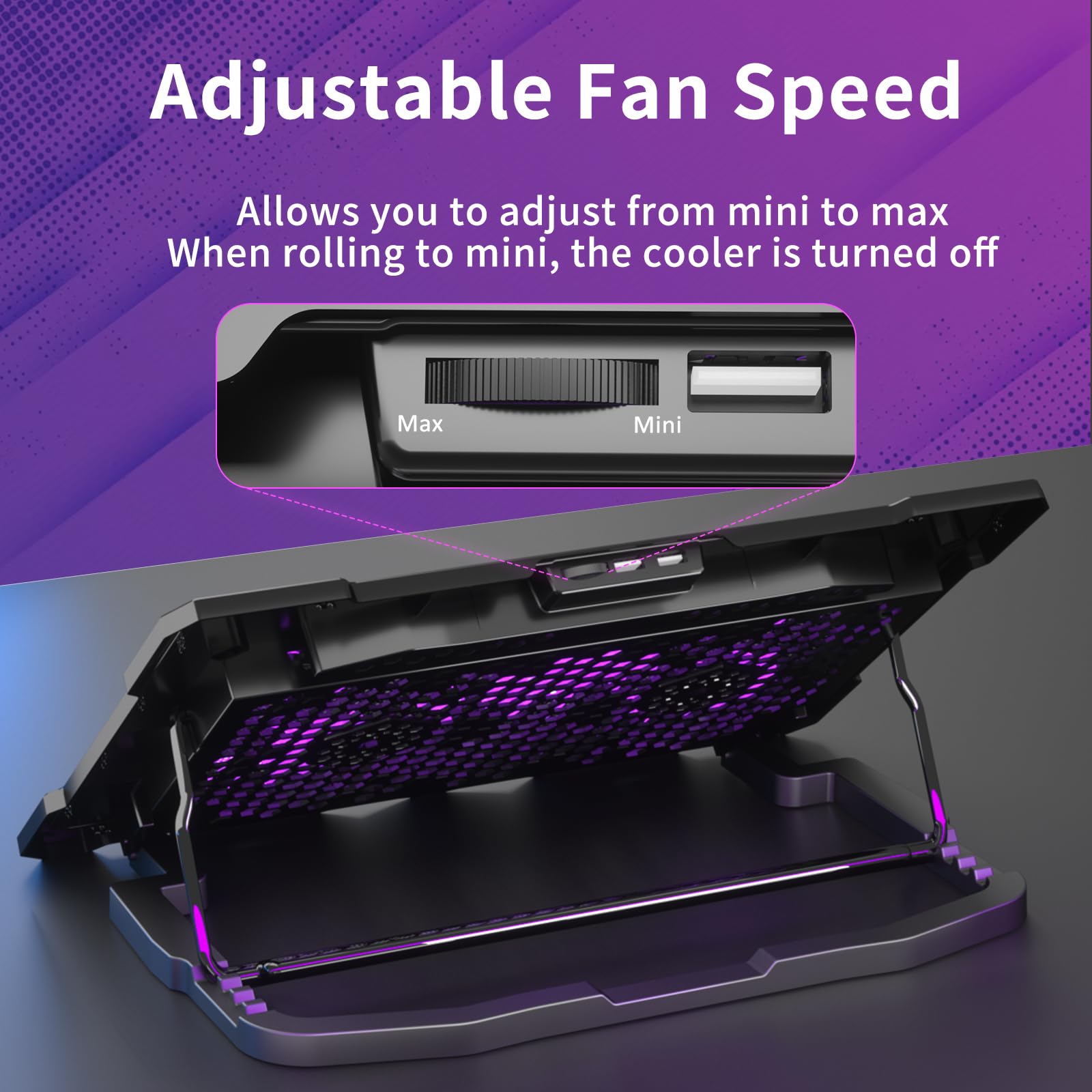 AICHESON Laptop Cooling Pad 5 Fans Up to 17.3 Inch Heavy Notebook Cooler, Blue LED Lights, 2 USB Ports, S035, Blue-5fans