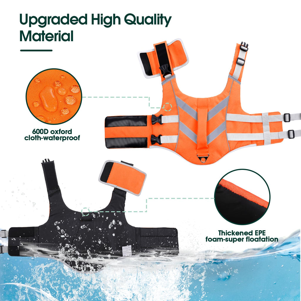 Kuoser Dog Life Jacket with Reflective Stripes, Dog Life Vest for Swimming Boating, Adjustable Pet Lifejackets with High Flotation, Doggie Swimsuit for Small Medium Large Dogs