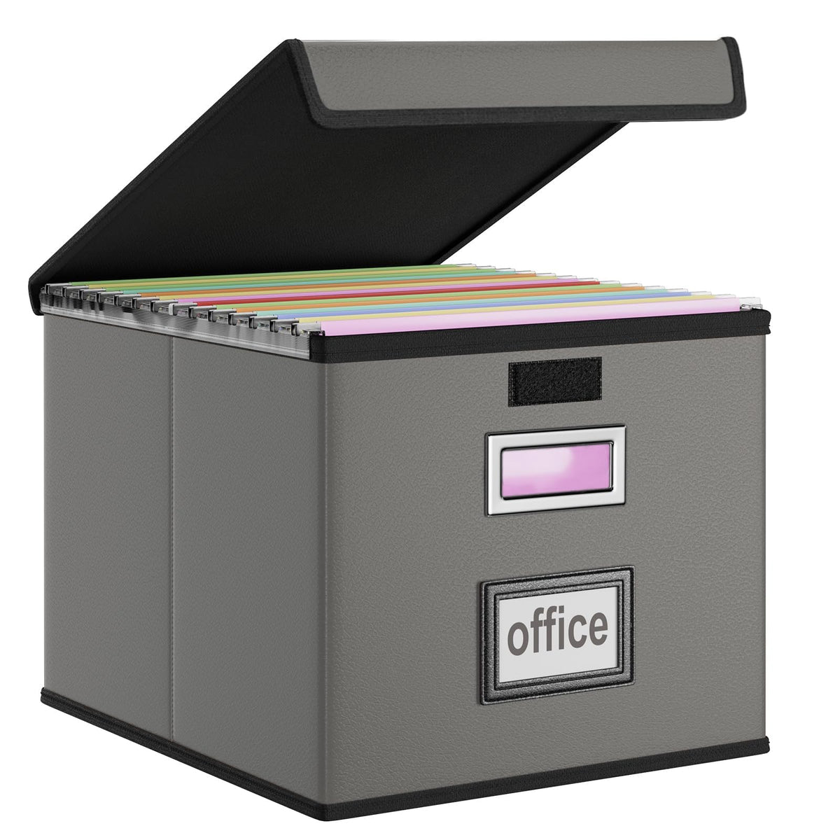 File Organizer Box with Lid, Collapsible Faux Leather Hanging File Folder Box Organizer with Plastic Slides, Decorative Home/Office Filing System Boxes for File and Folders Storage
