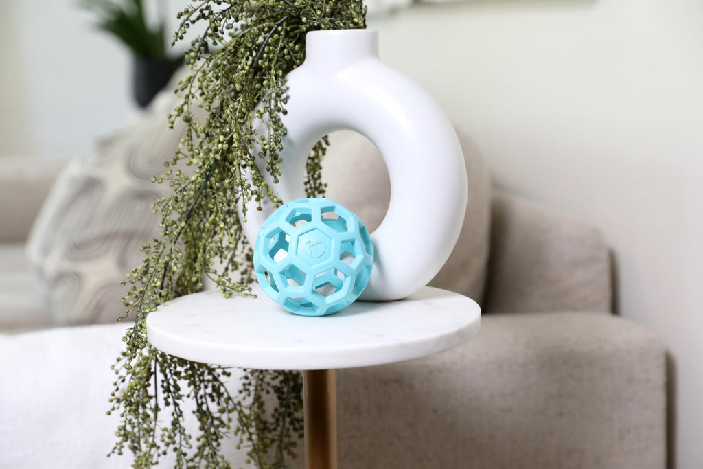 JW Pet HOL-ee Roller™, Dog Toy Puzzle Ball, Natural Rubber, Small (3 Inch Diameter), Blue