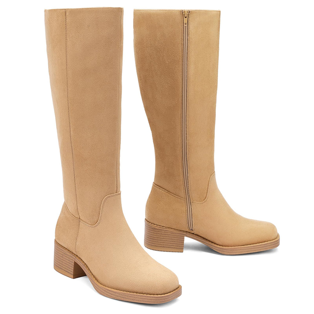 DOBOLIN Wide Calf Knee High Boots for Women Tall Fall Boots Square Toe