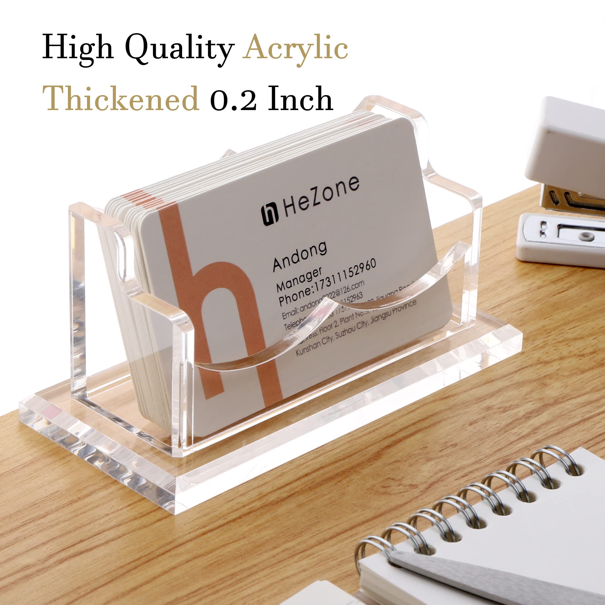 HeZone Business Card Holder for Desk Display, Clear Acrylic Cards Organizer Stand for Men and Women, Business Cards Case Rack 1 Pack, Holds 50 Cards-1 Slot