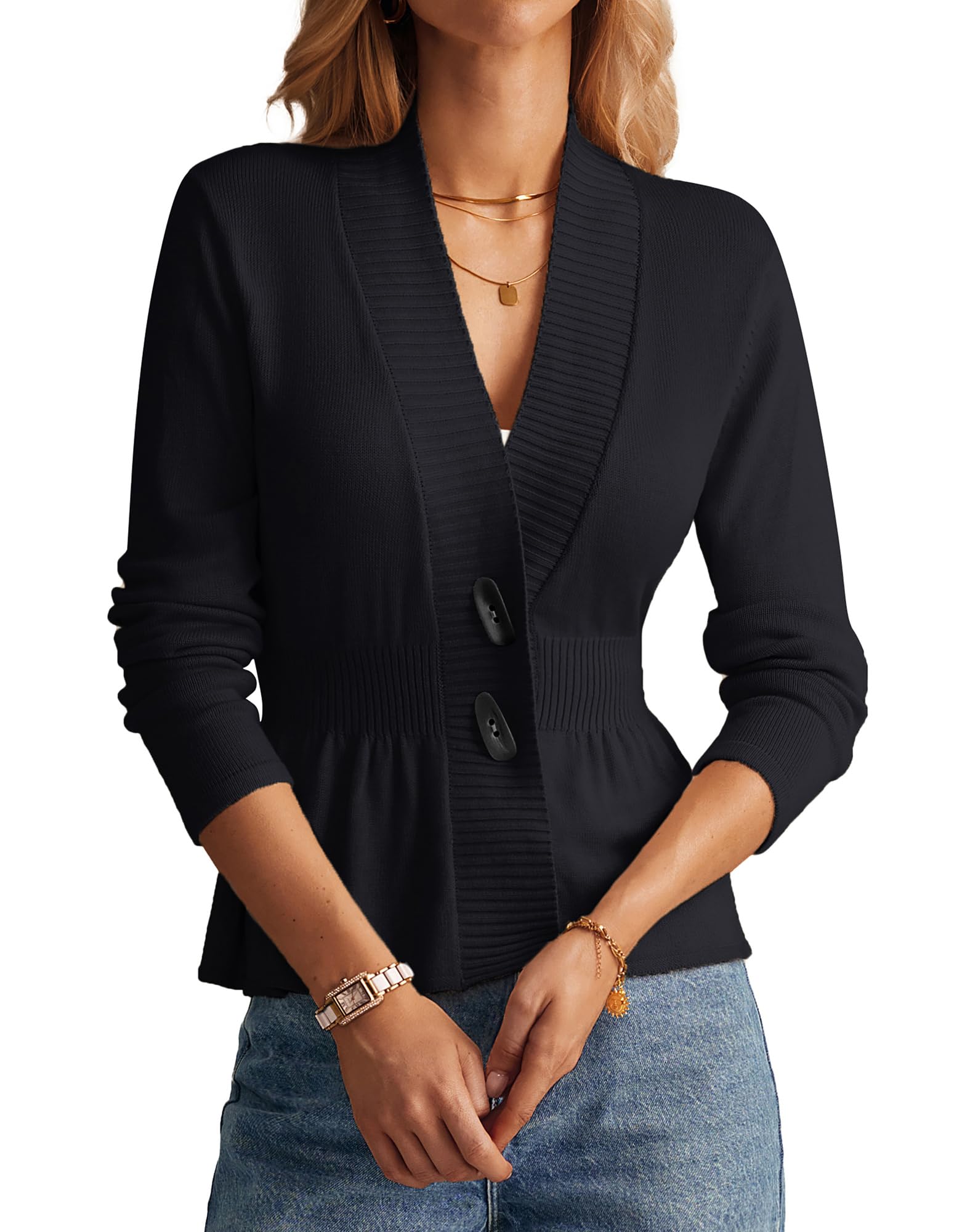 GRACE KARIN Women Cardigan Sweaters 2025 Fall,Long Sleeve Cropped Sweater Coat Trendy,Button Front Peplum Tops Lightweight