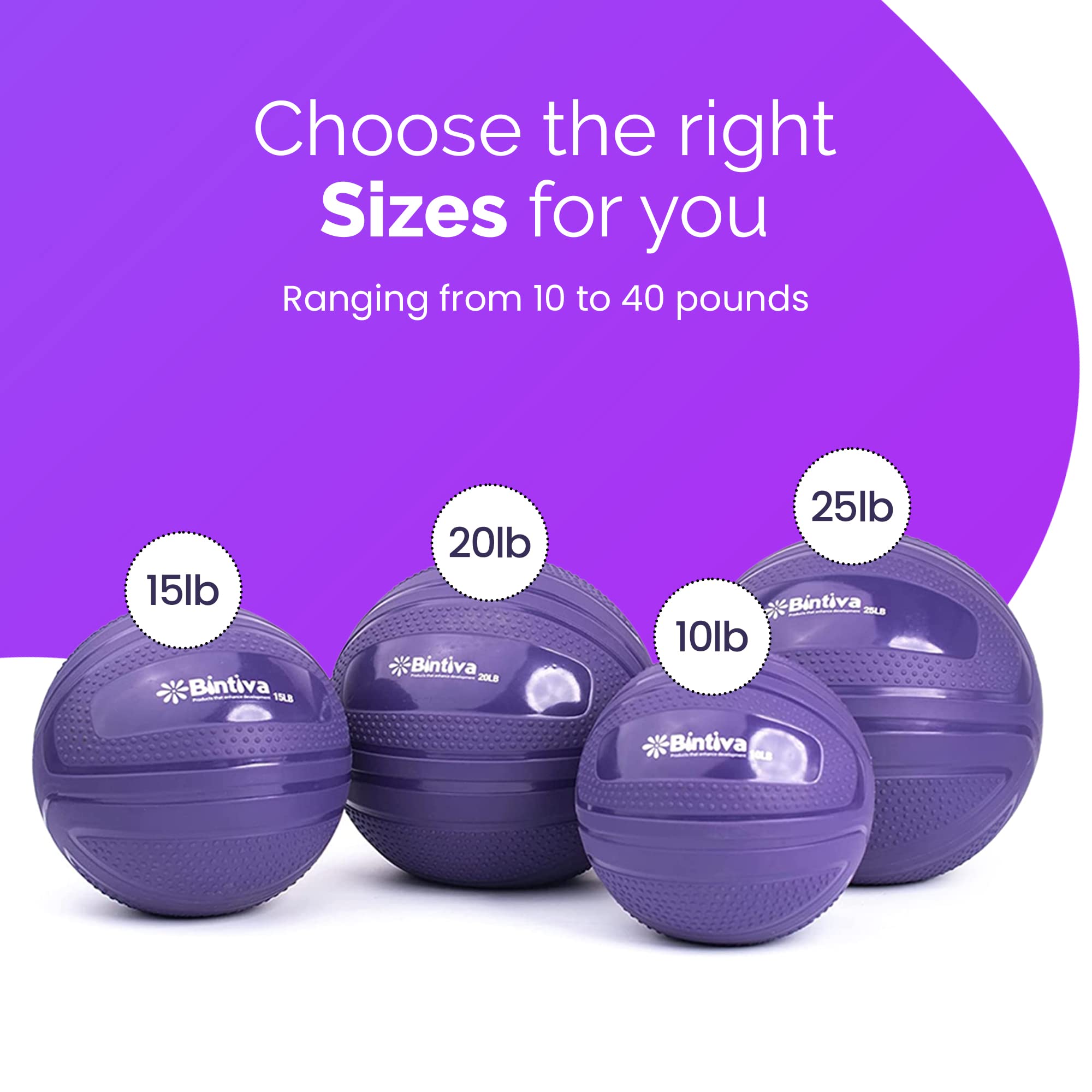 bintiva Non Bounce Slam Ball - Exercise Weighted Deadball for Workout and Fitness Routines - Medicine Dead Weight Ball