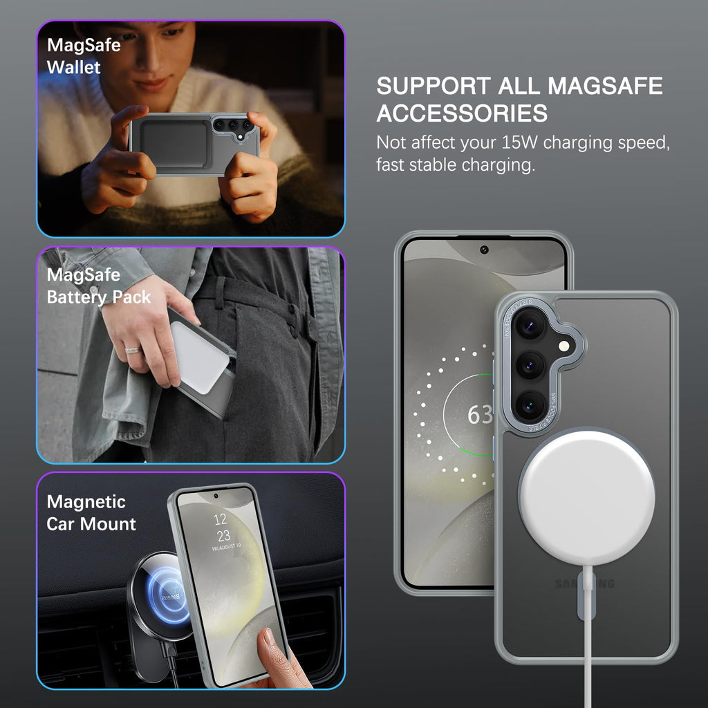 BENTOBEN Magnetic for Samsung Galaxy S24 Plus Case [Compatible with Magsafe] Translucent Matte Slim Thin Shockproof Anti-Yellow Women Men Protective Phone Cases Cover for Samsung S24 Plus 6.7", Black