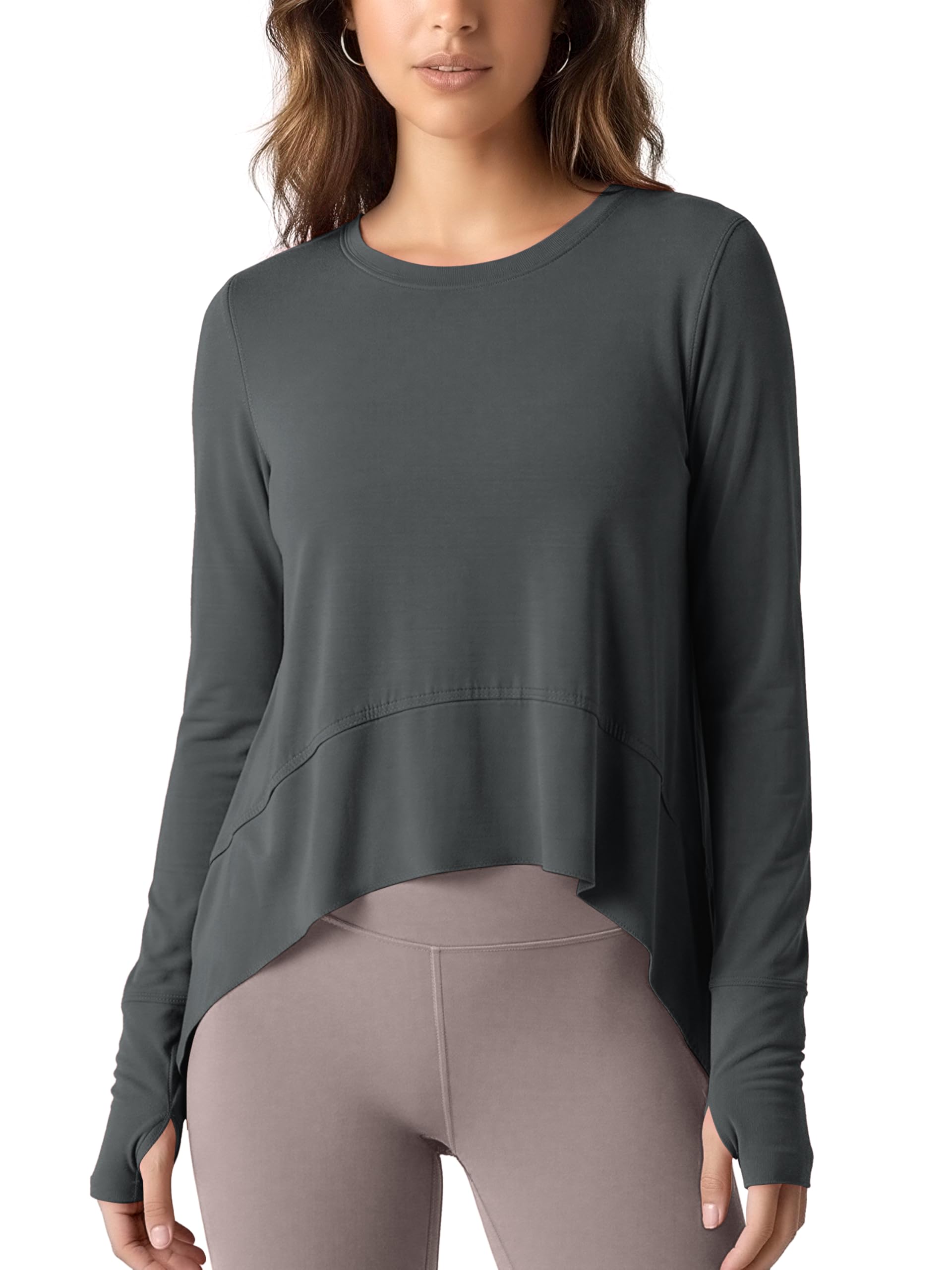 ODODOS Long Sleeve Tee for Women with Thumb Hole Athletic Gym Workout Crop Tops Yoga Shirts