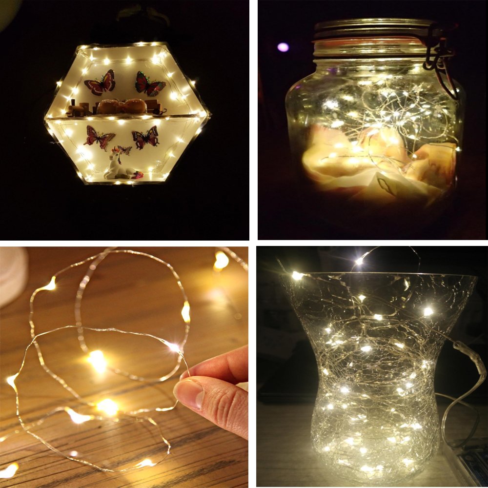 BXROIU Fairy Lights CR2032 Battery Operated,6.6Ft/2Meter 20 LEDs Micro Silver Wire String Lights for Bedroom Christmas Party Wedding Decoration (Multi-Colour, 6 Pack)