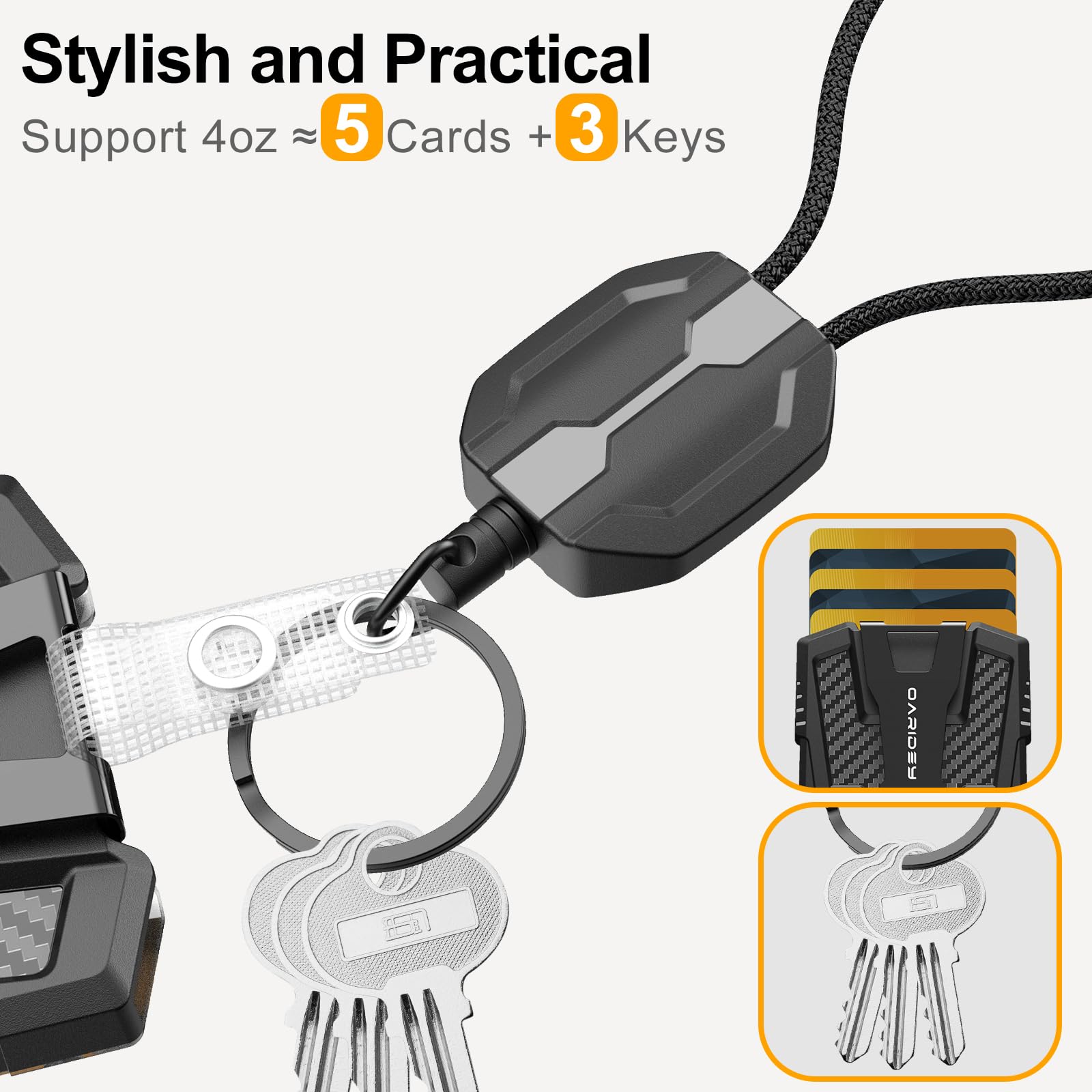 Oaridey Retractable Badge Holder with Belt Clip, Heavy Duty Retractable Keychain with Tactical ID Card Holder (Holds 6 Cards) - 31.5” Retractable Badge Reel Key Chain