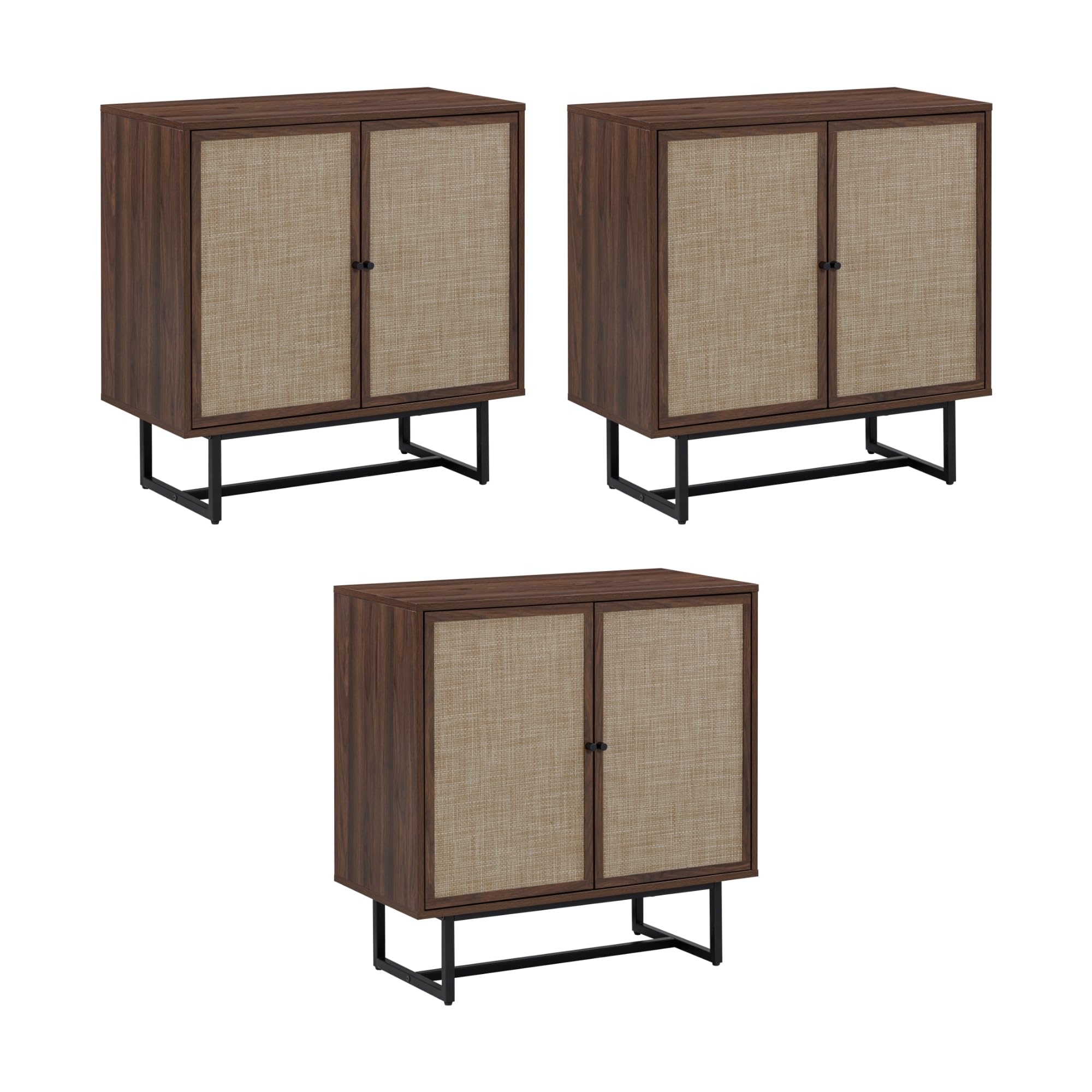 Nathan James Kova Rattan Wood Accent Sideboard Storage Cabinet with Matte Metal Frame, Adjustable Interior Shelves and Cane Doors, for Hallway, Entryway or Living Room, Black Oak/Cane