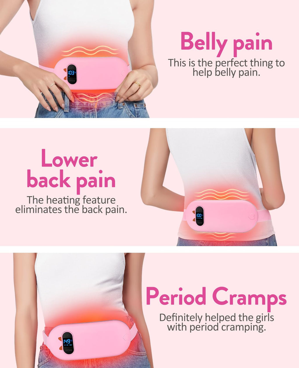Electric Heating Pad, Portable Cordless Menstrual Heating Pad with 6 Heat Levels and 6 Massage Modes, Fast Large Heating Belly Wrap Belt for Cramps, Back Pain Relief Gifts for Women Girls Her