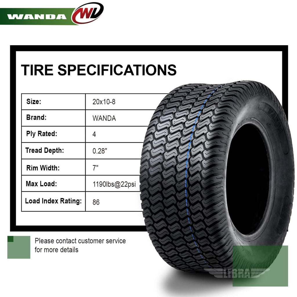 WANDA 11x4-5 Zero Turn Lawn Mower Utility Cart Turf Tire 11x4x5 11x4.00-5/4 Ply - 13204
