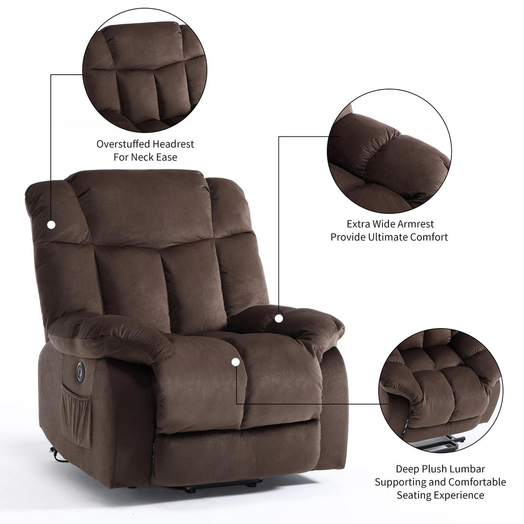 CANMOV Dual Motor Power Lift Recliner Chair for Elderly, 27" Extra-Wide Seat 450 lbs Weight Capacity Infinite Position Adjustment, with Heated Massage, Cup Holders and USB Port, Camel Fabric