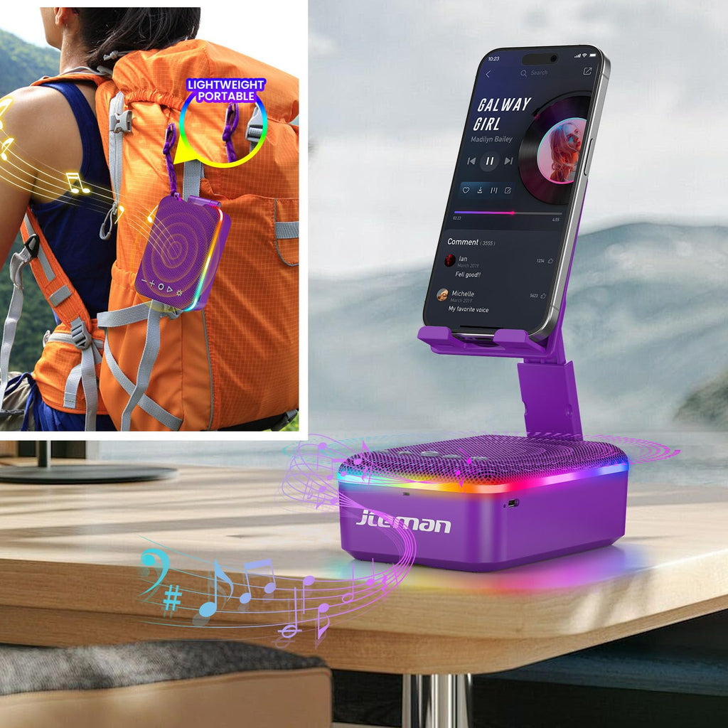 JTEMAN Gifts for Men Women,Cell Phone Stand with Bluetooth Speaker,LED Light,and Lanyard,Cool Tech Gadgets,Unique Birthday Gifts for Men Husband Mom Dad